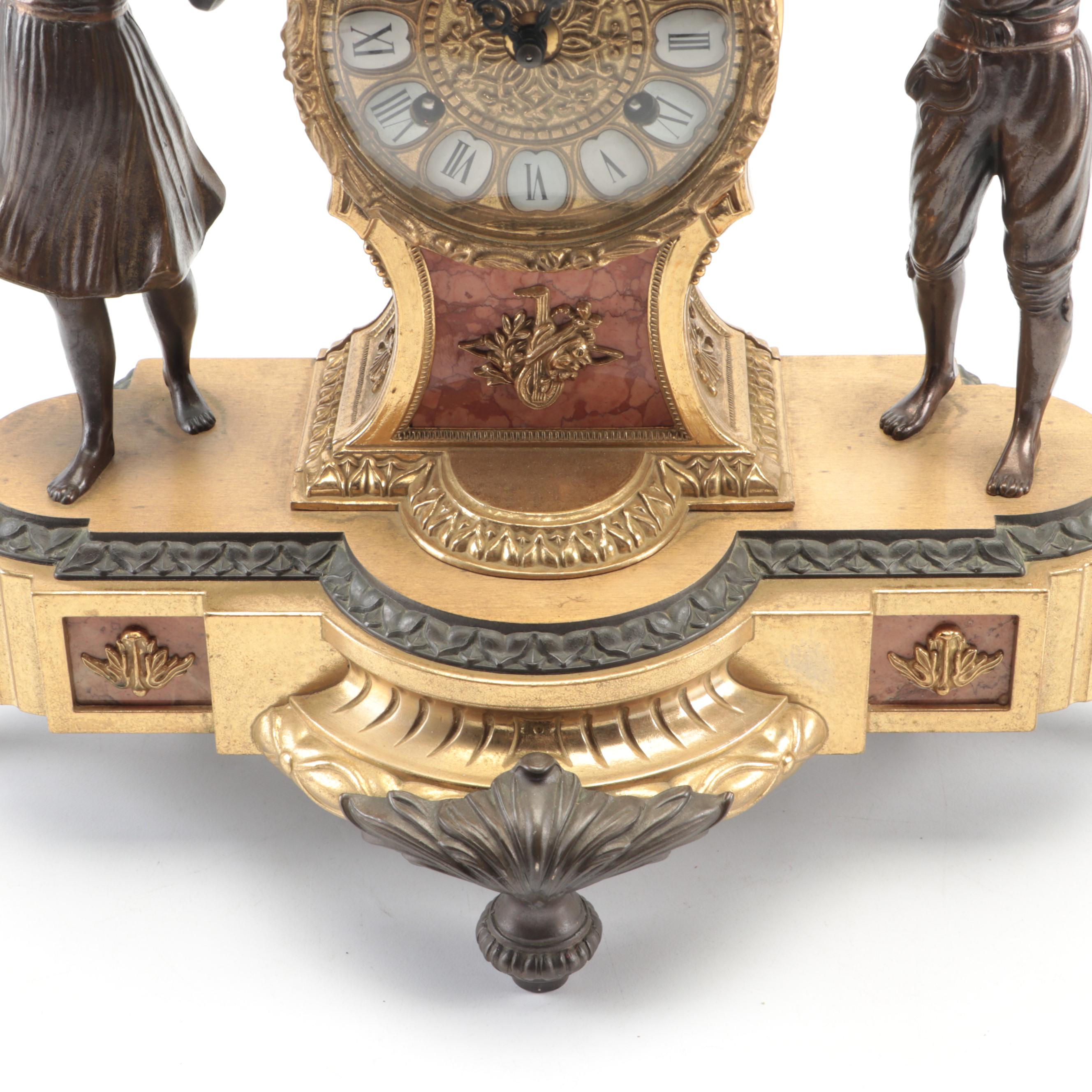 German Victorian Style Brass and Marble Sculpture Clock
