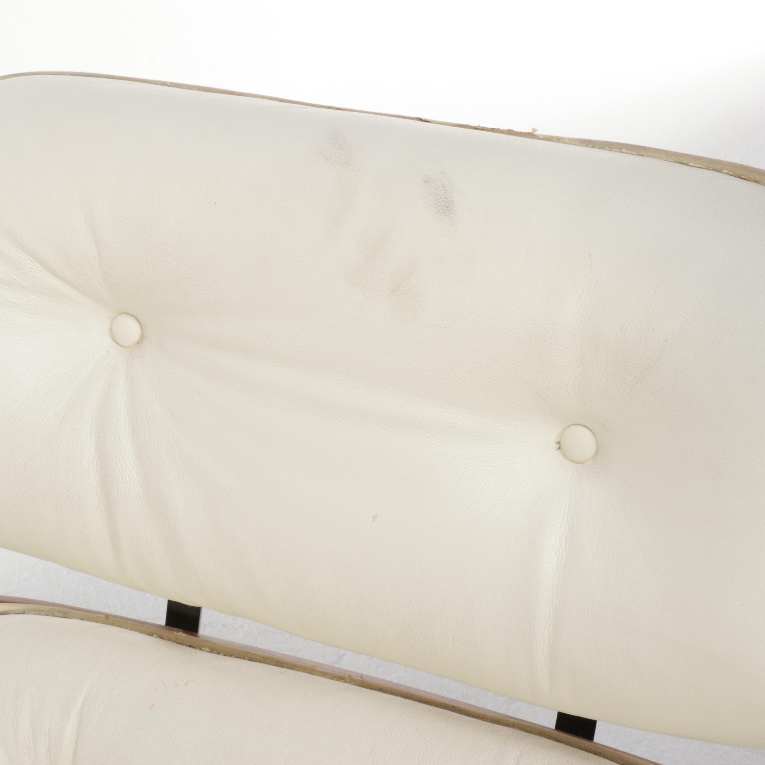 Eames Style Laminated Oak and Faux-Leather Lounge Chair and Ottoman