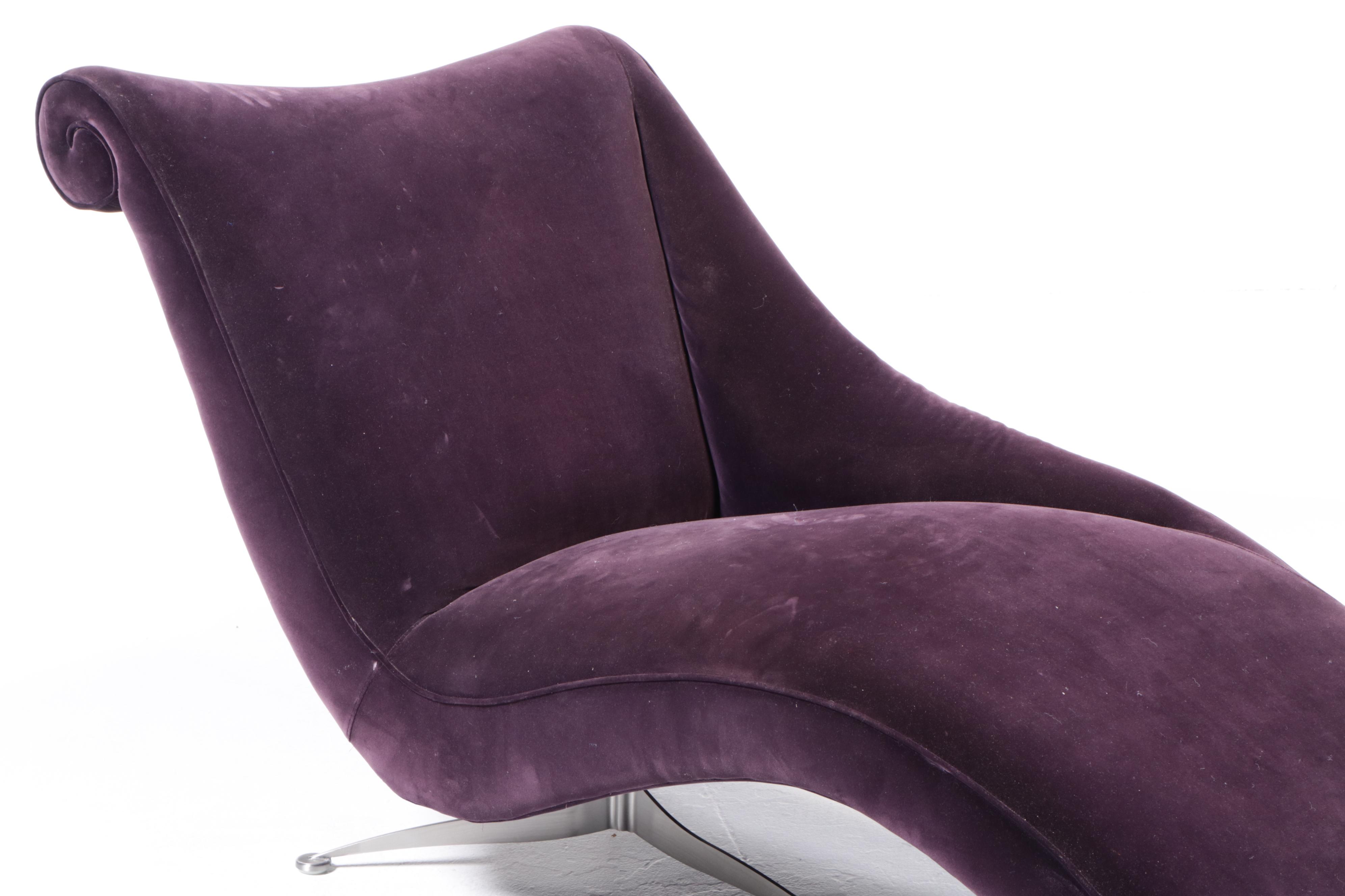 Modernist Style Brushed Steel and Custom-Upholstered Contoured Chaise Lounge