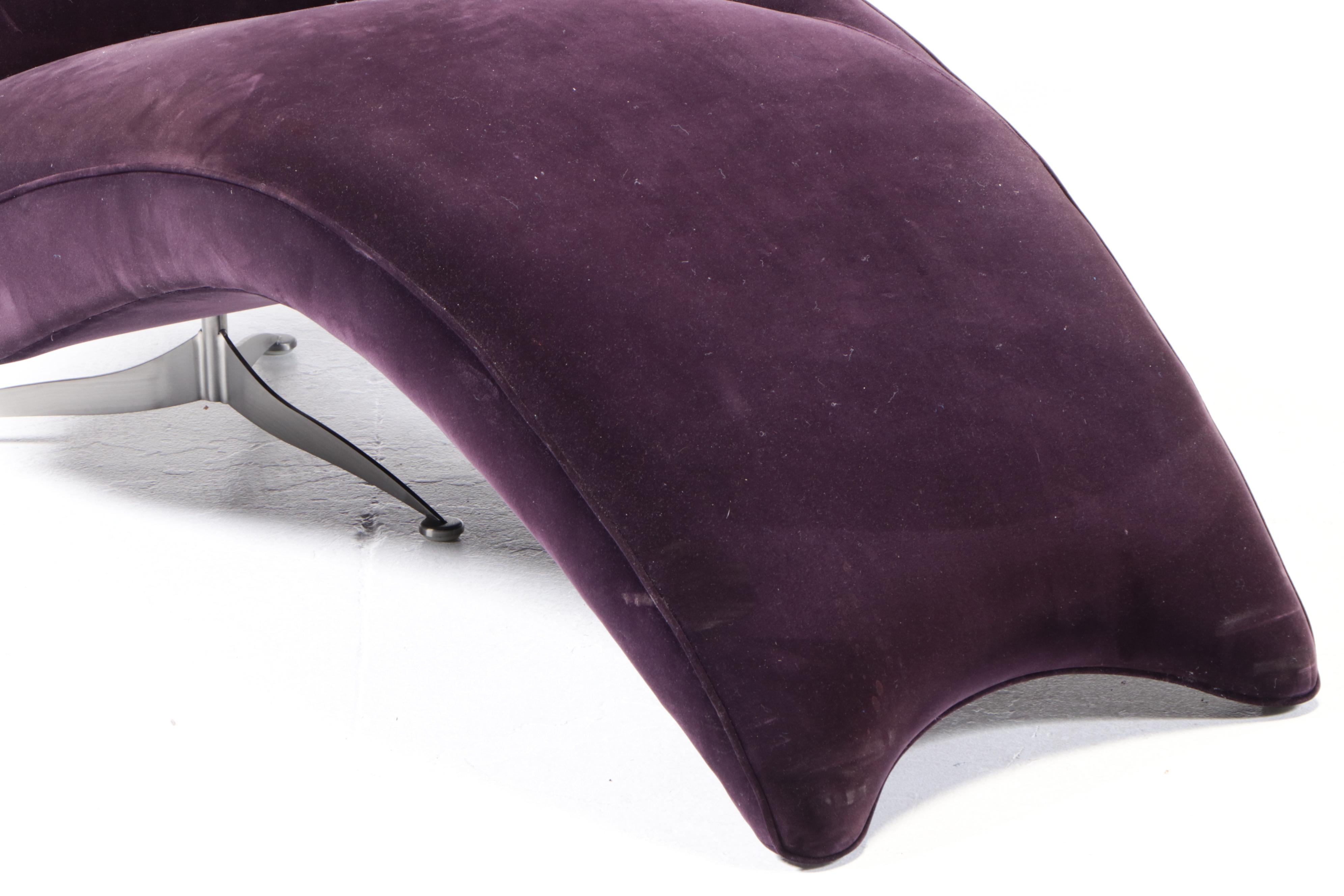 Modernist Style Brushed Steel and Custom-Upholstered Contoured Chaise Lounge