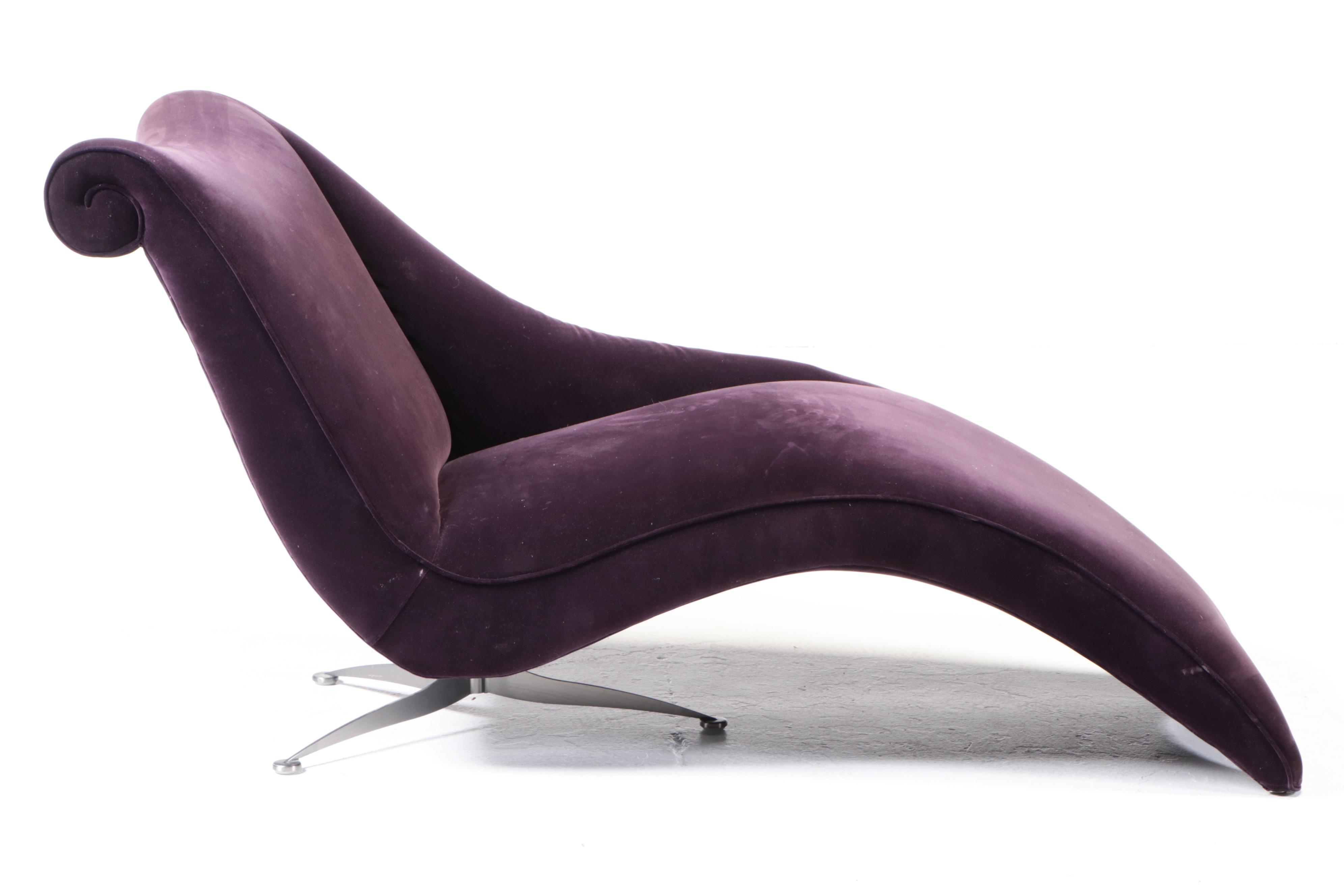 Modernist Style Brushed Steel and Custom-Upholstered Contoured Chaise Lounge