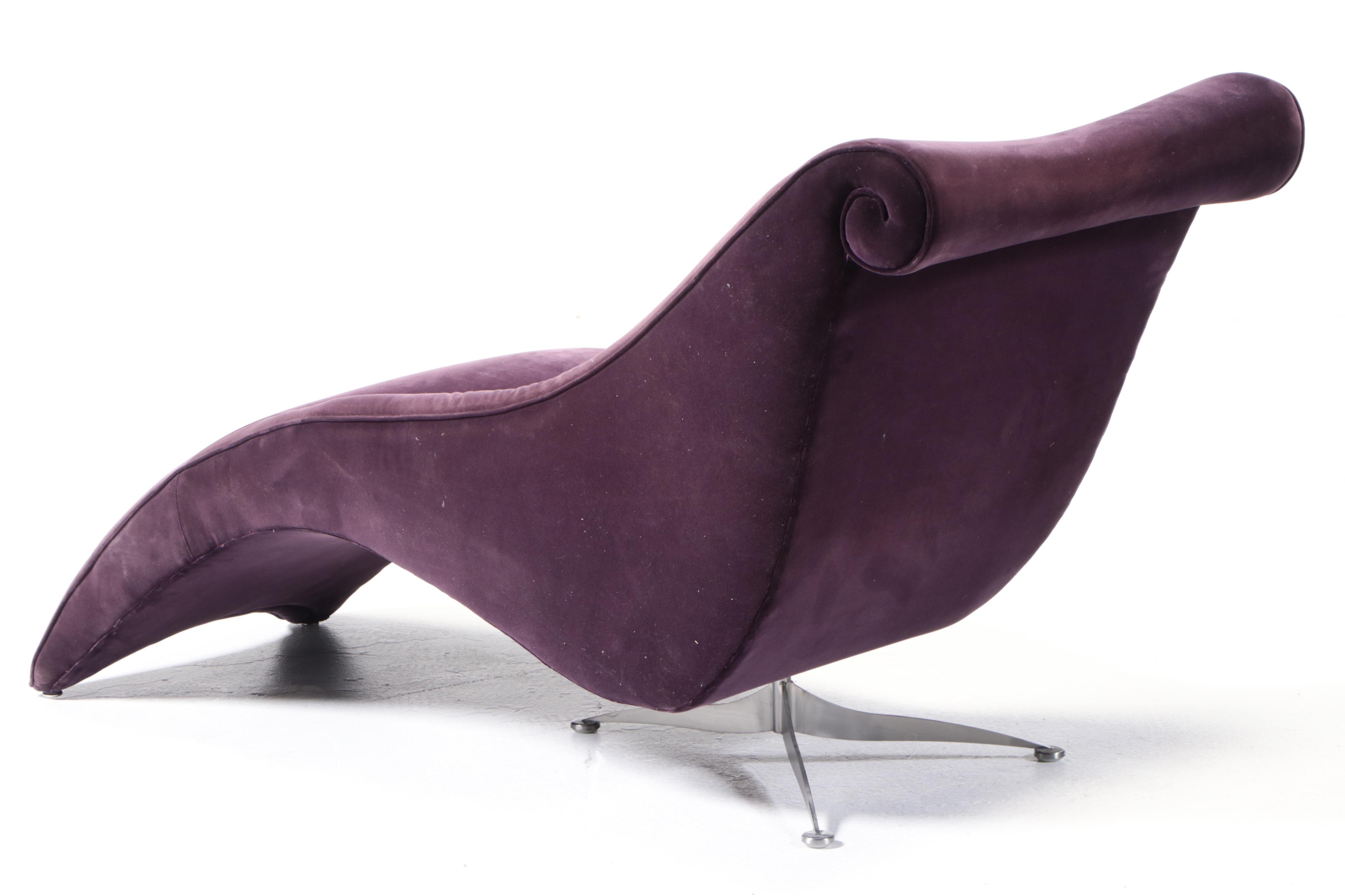 Modernist Style Brushed Steel and Custom-Upholstered Contoured Chaise Lounge