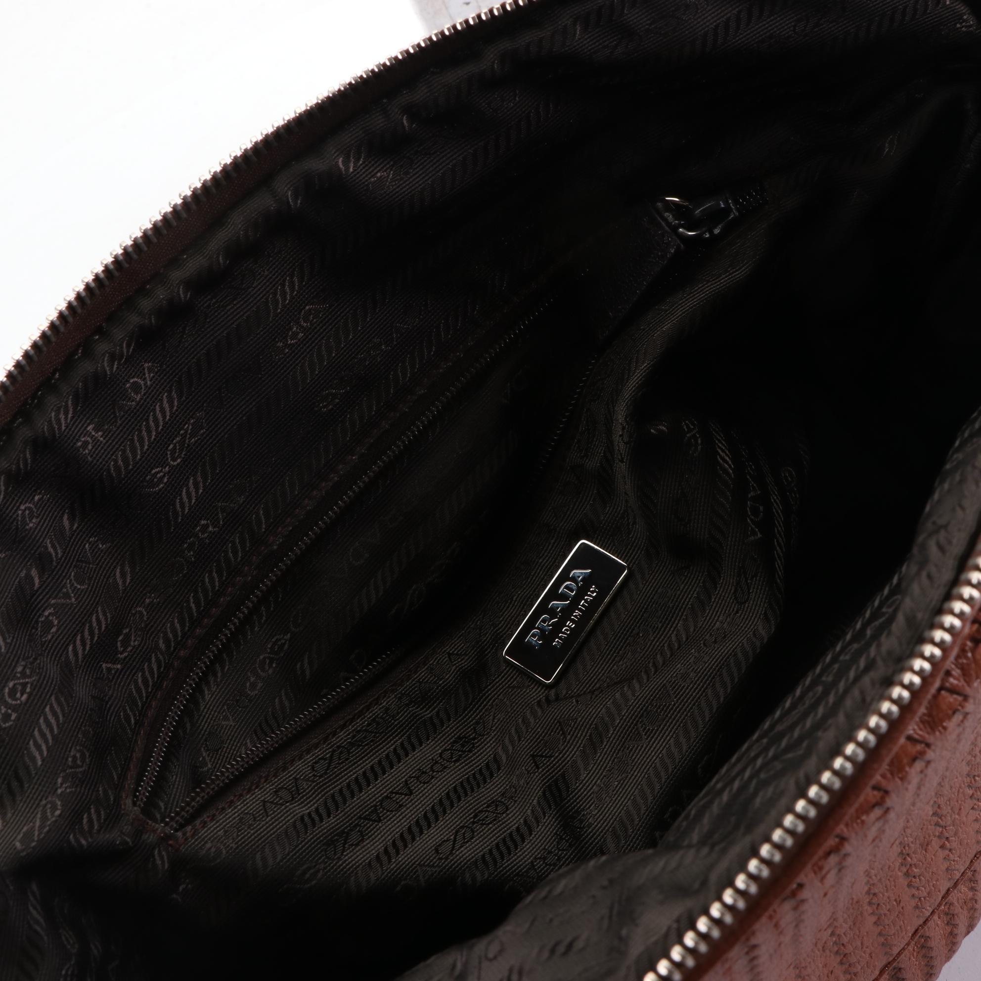 Prada Woven Brown Leather Briefcase Bag with Retractable Handle