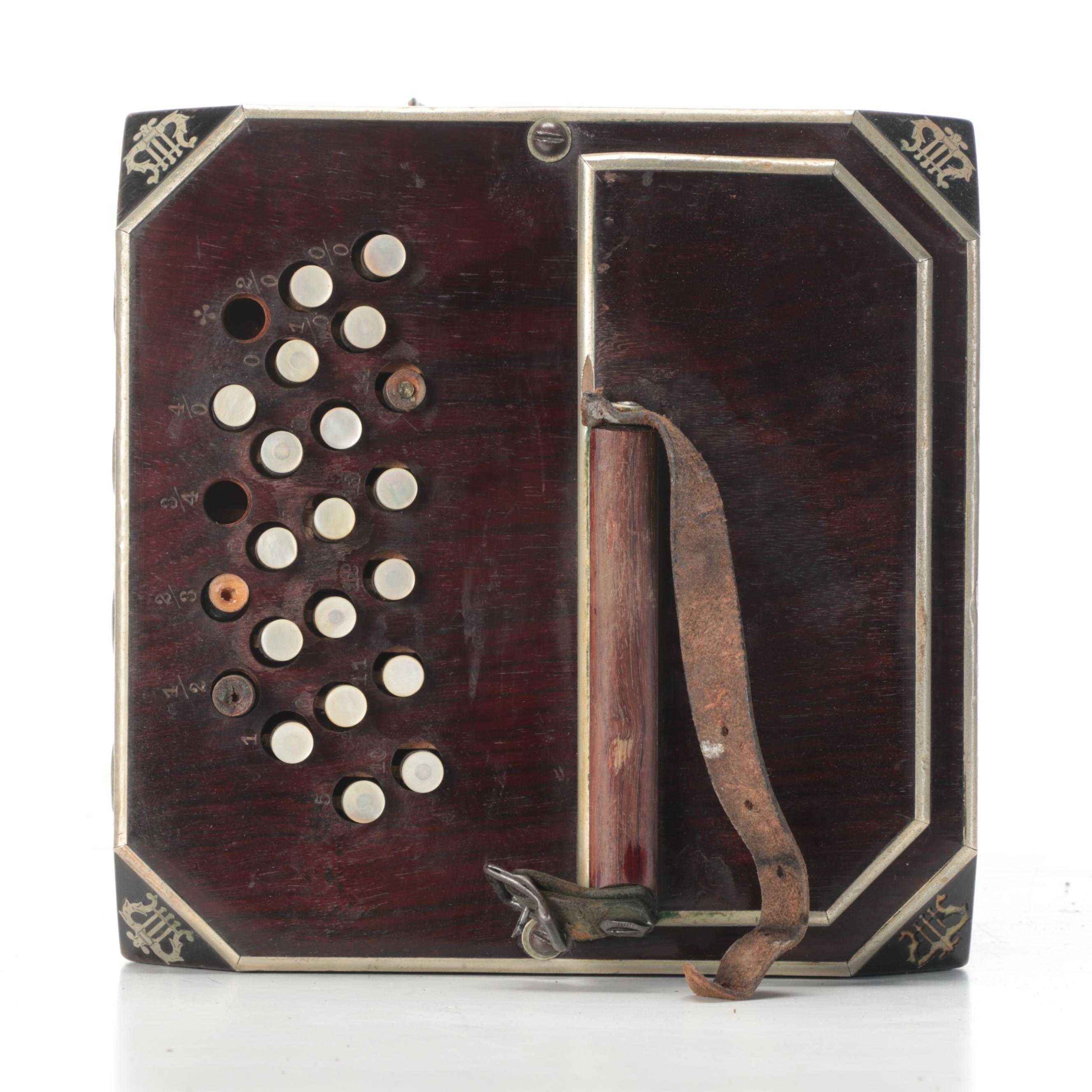 F. Lange German Concertina Accordion with Case, Early 20th Century