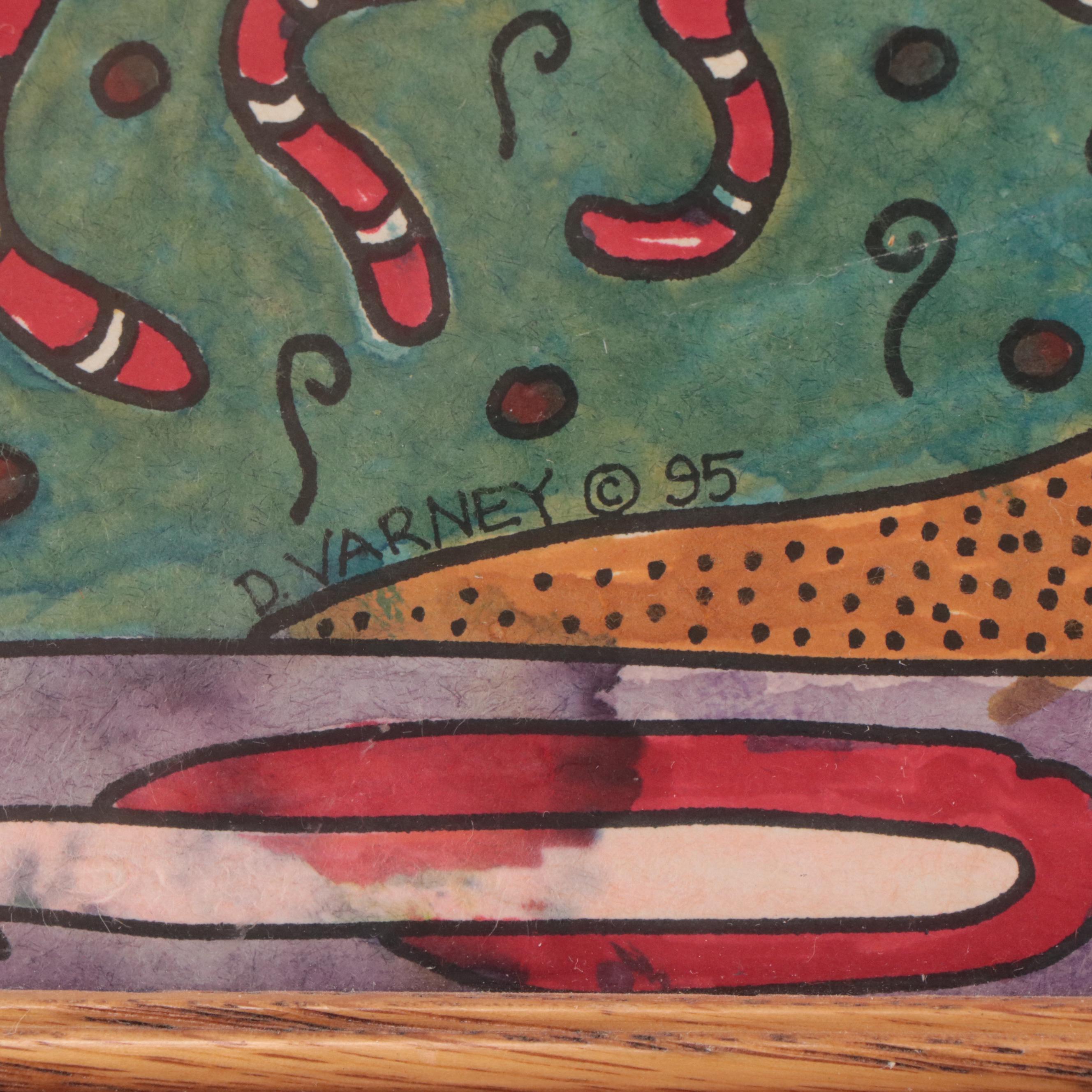 Diane Varney Mixed Media Painting of Underwater Scene, 1995