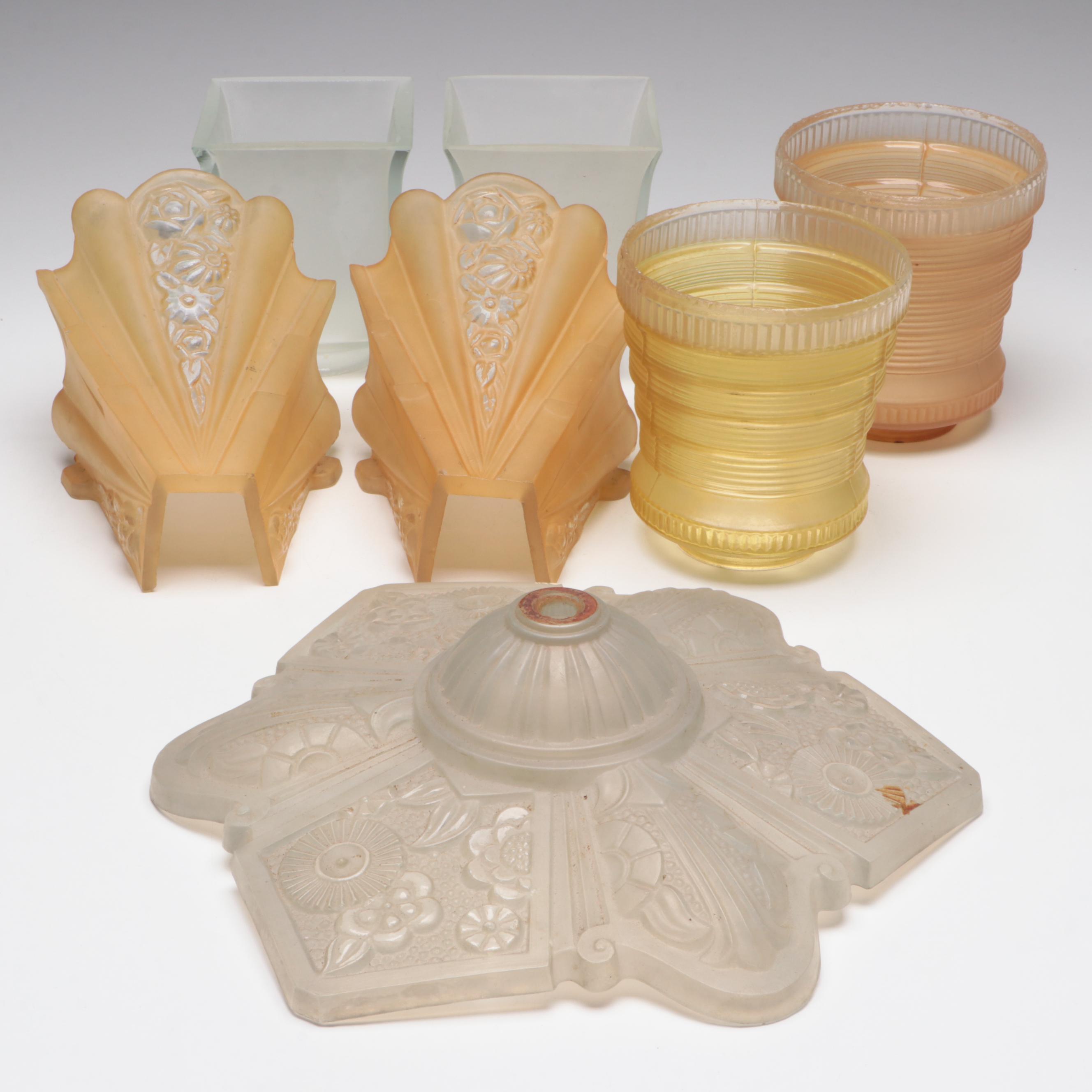 Art Deco Pressed Glass Light Shades
