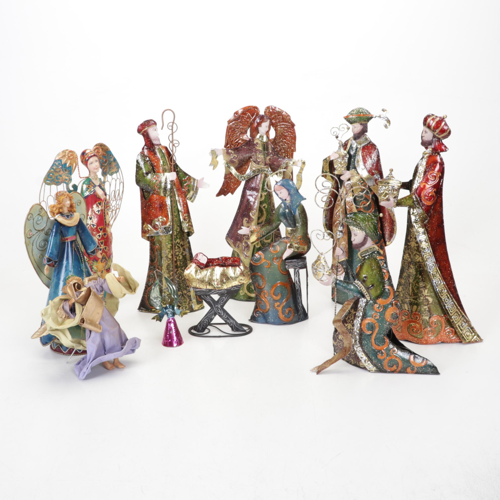 Philippine Handcrafted Tin Nativity Figures with Angel Tree Topper