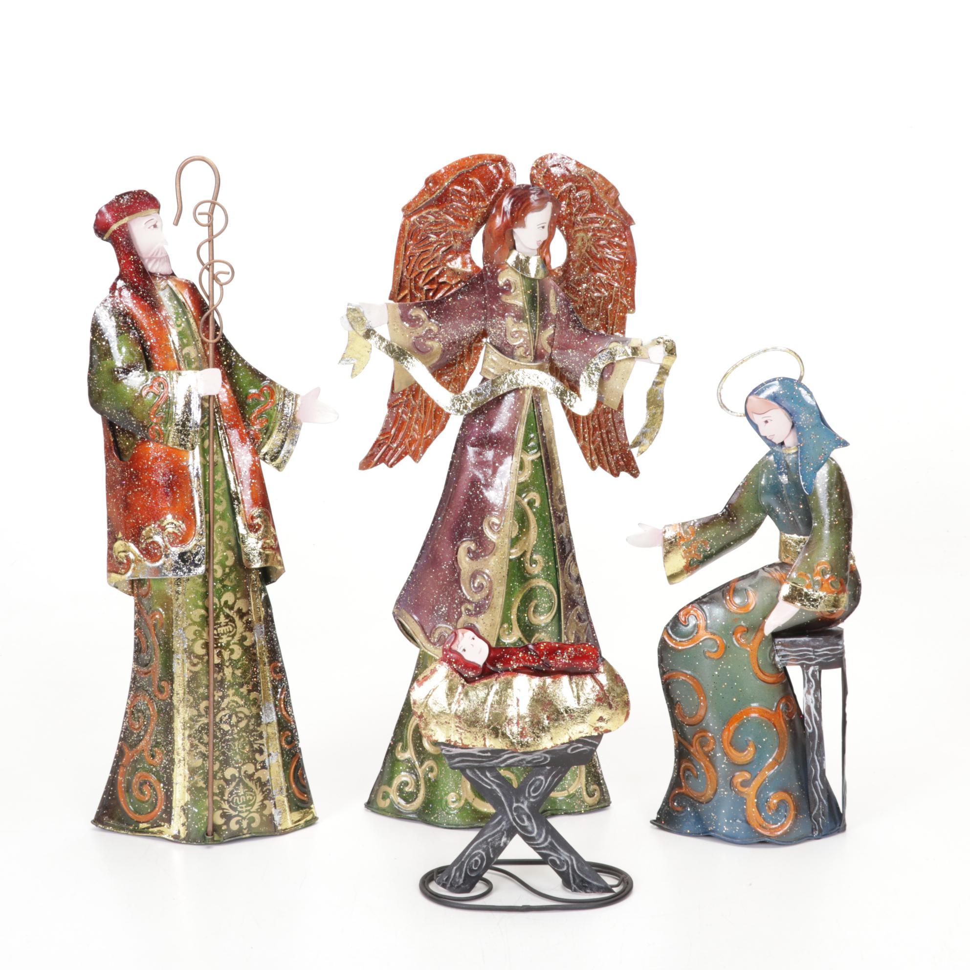 Philippine Handcrafted Tin Nativity Figures with Angel Tree Topper
