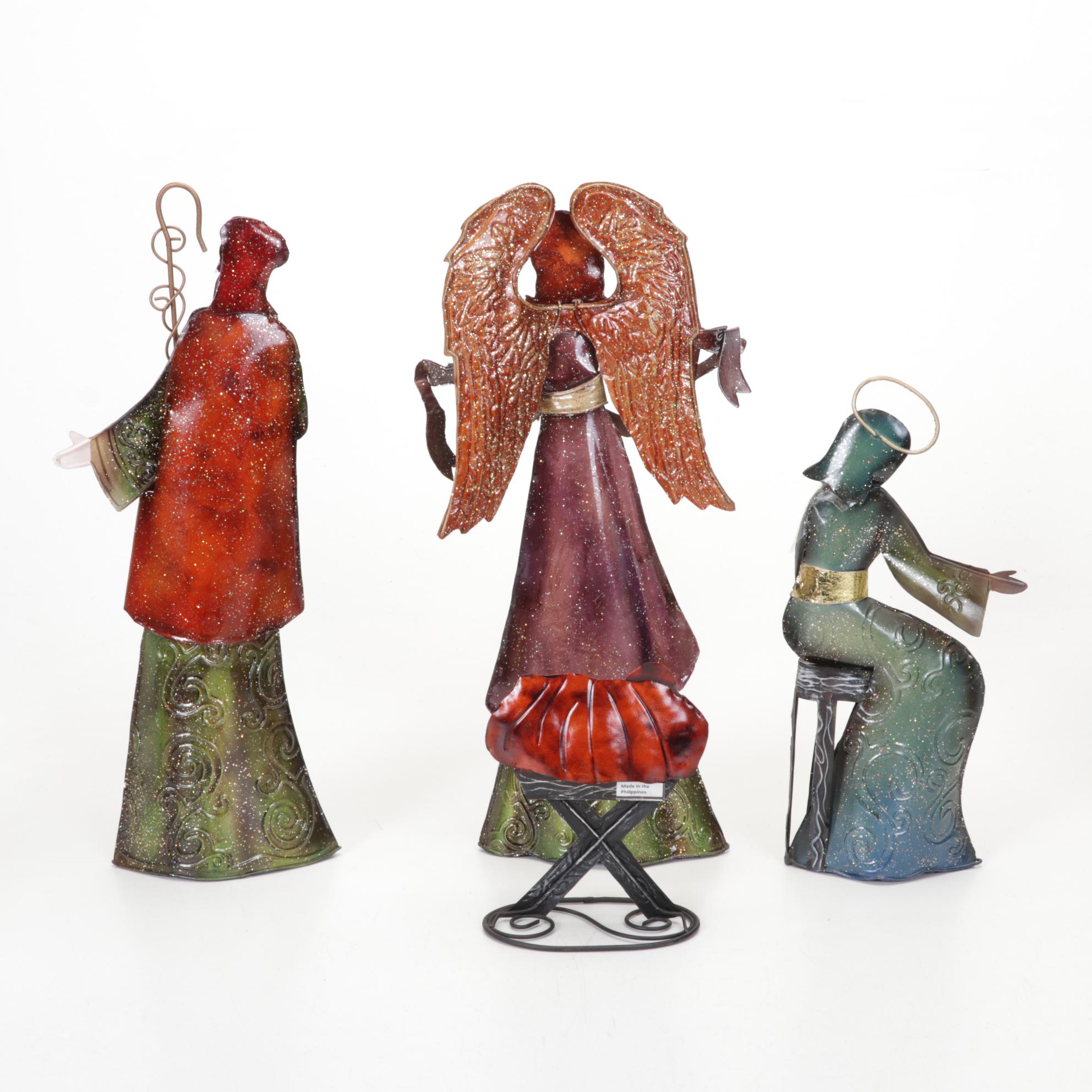 Philippine Handcrafted Tin Nativity Figures with Angel Tree Topper