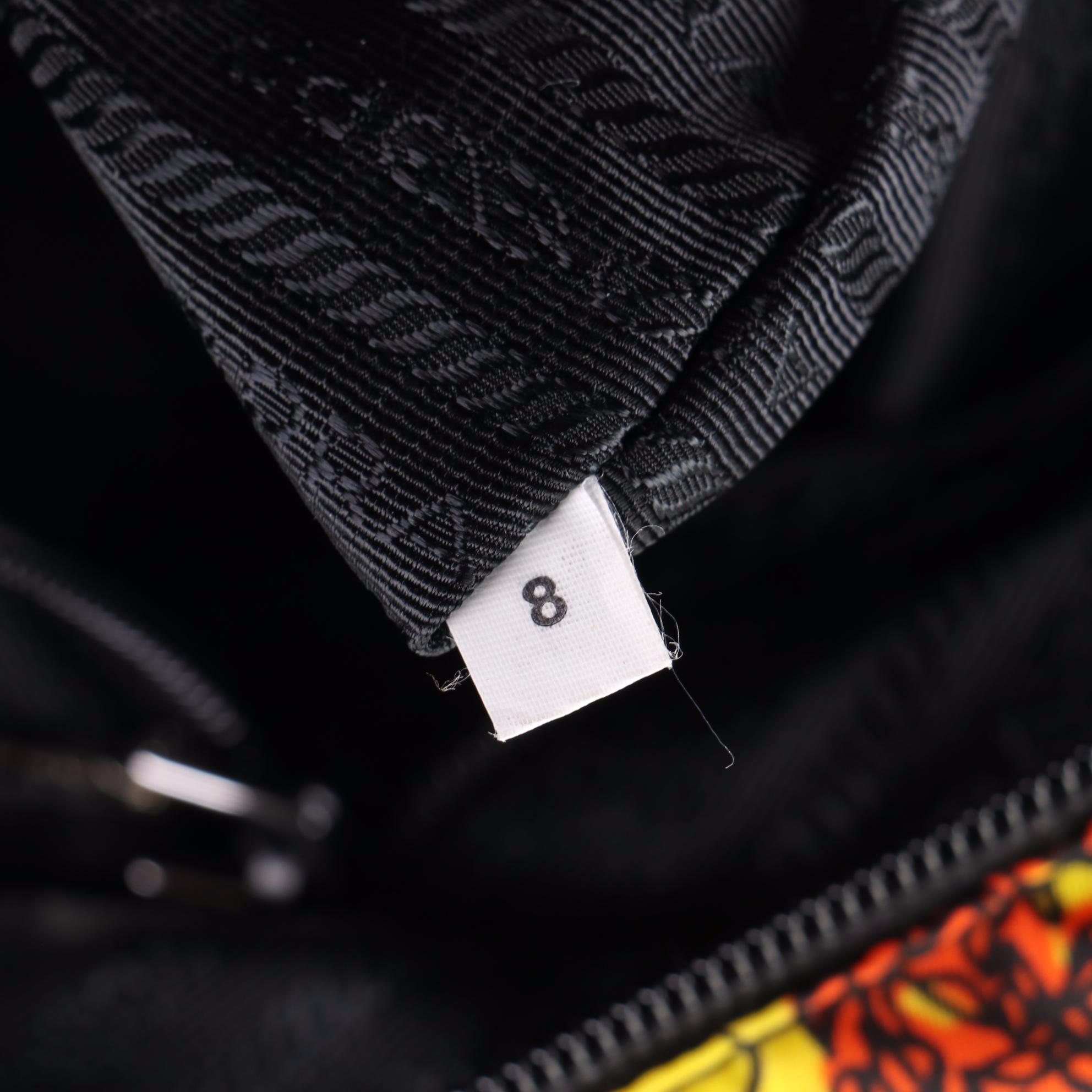 Prada Black and Yellow Floral Printed Tessuto Stampato Nylon Tote Bag