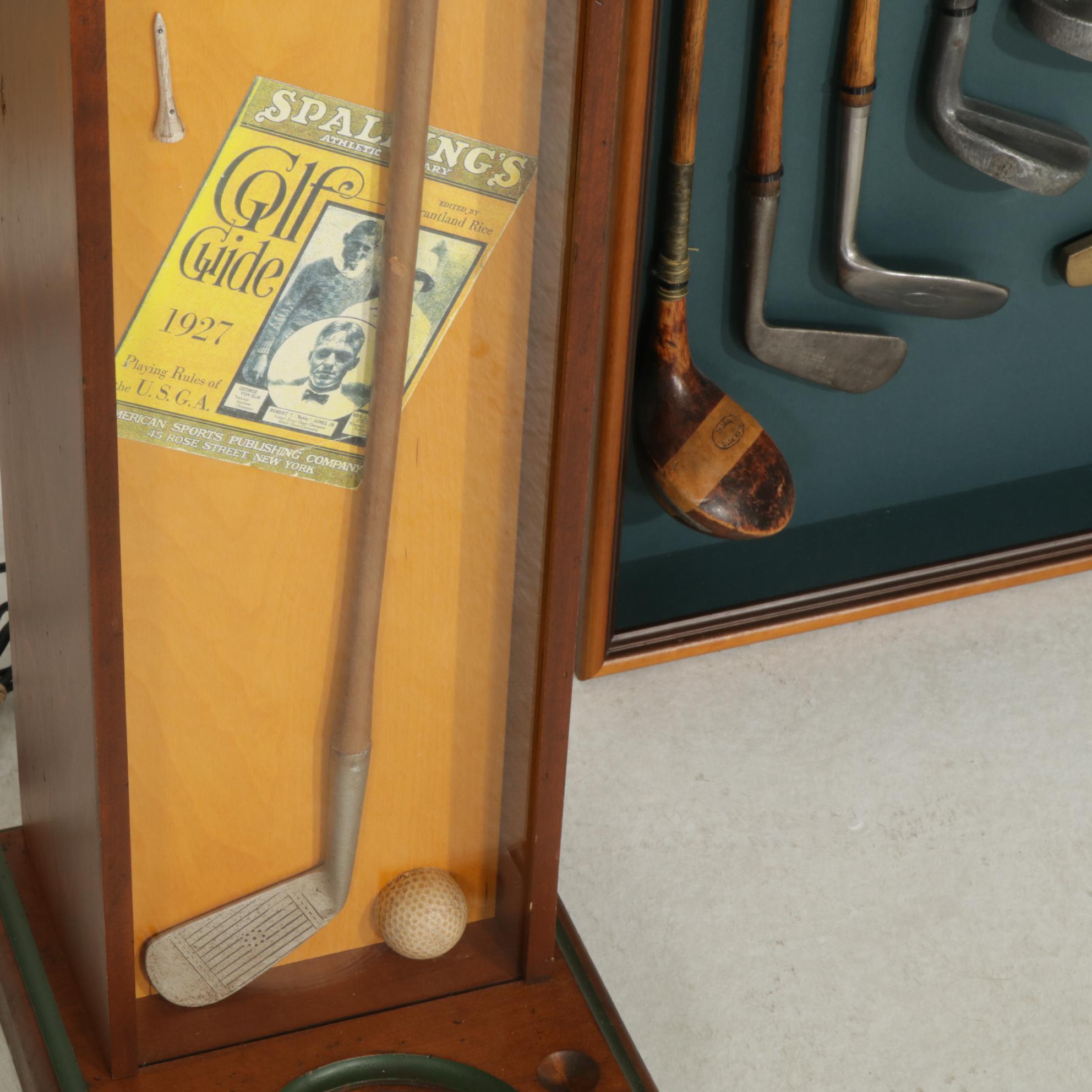 Golf Novelty Floor Lamp With Shadow Box Golf Collectibles and Print