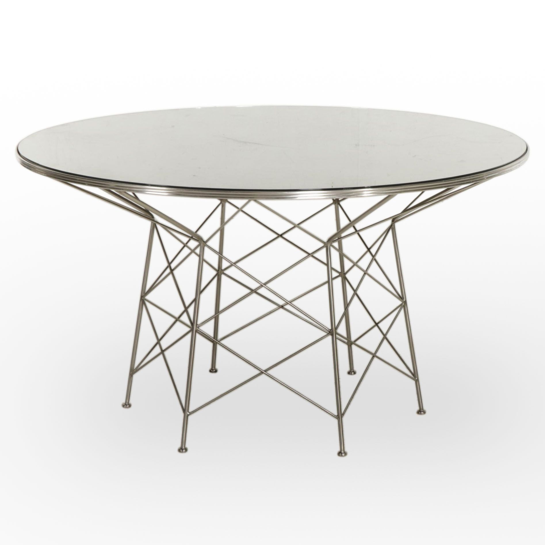Contemporary Modernist Style Brushed Chrome and Wood-Veneered Dining Table
