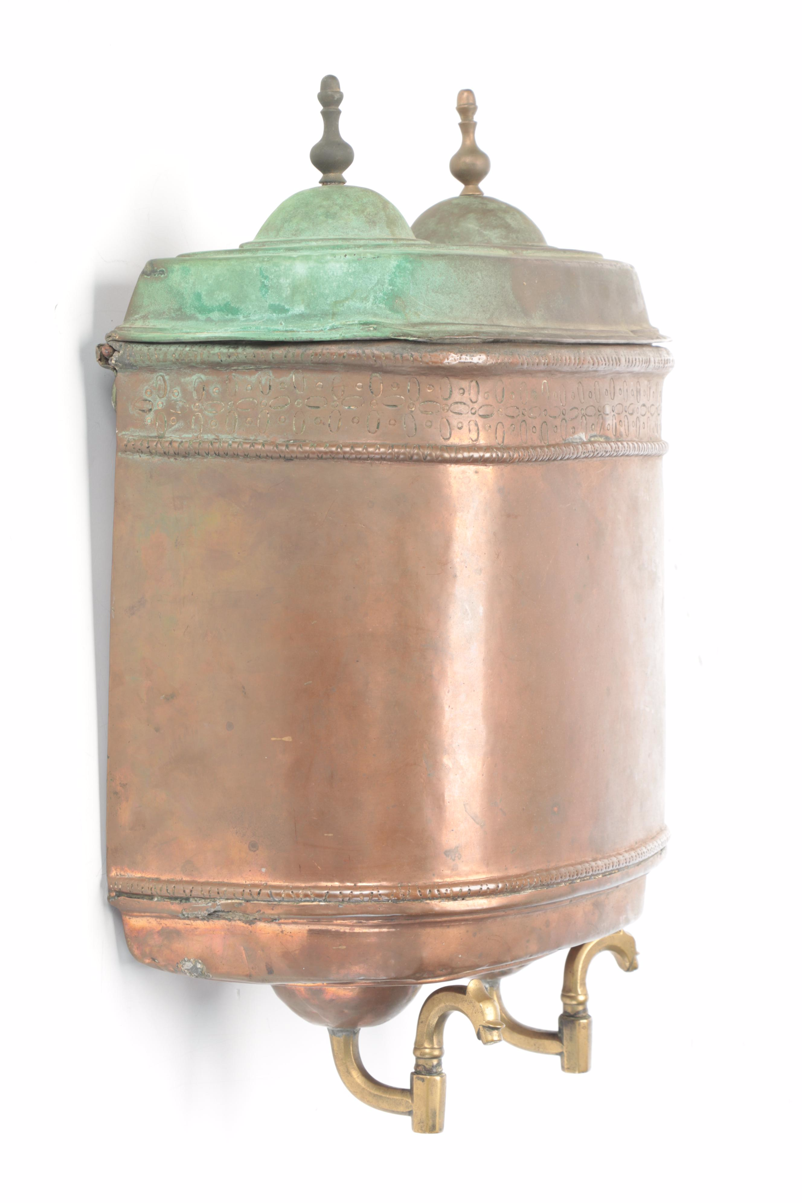 Stamped Copper Lavabo with Brass Spigots, 20th Century