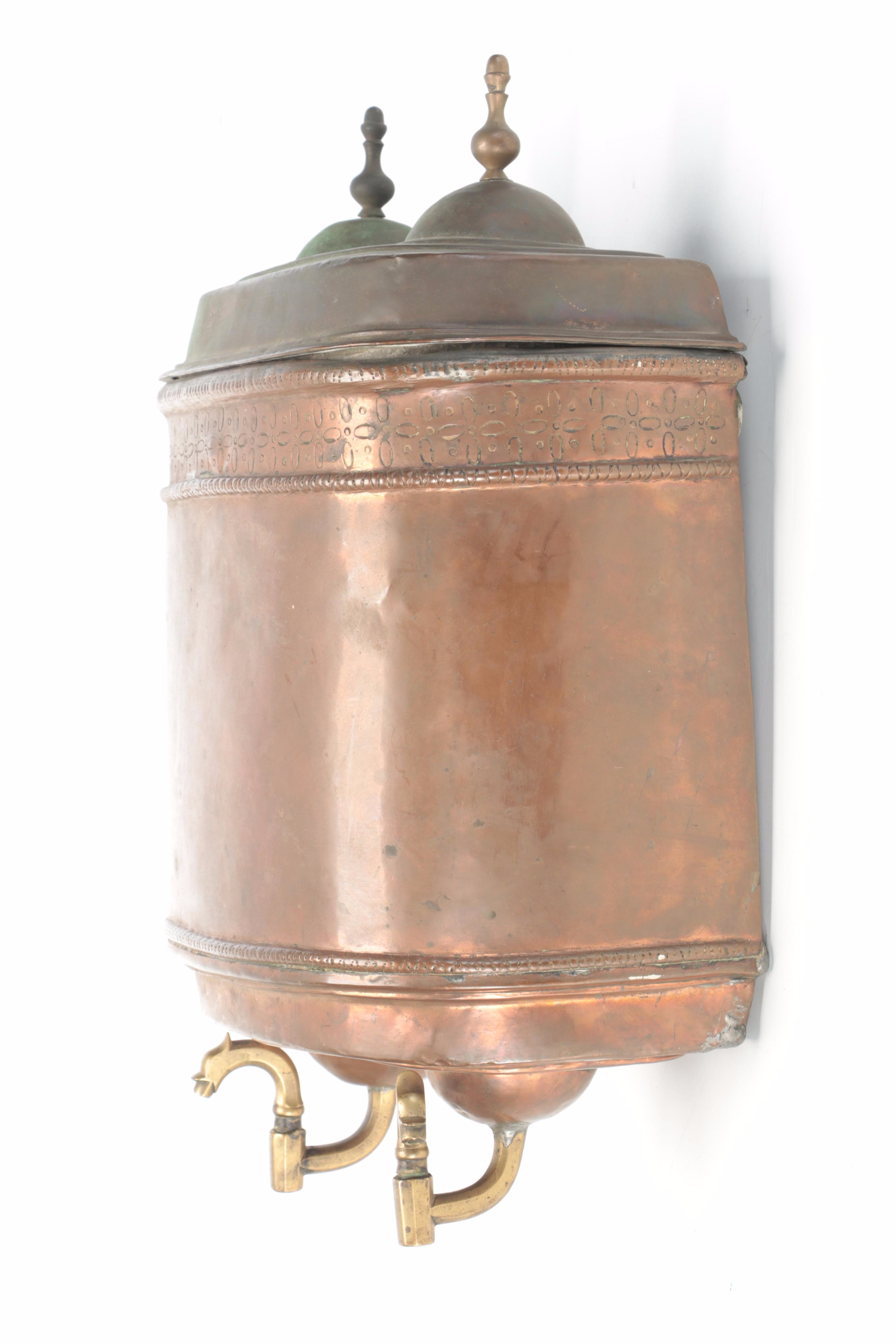 Stamped Copper Lavabo with Brass Spigots, 20th Century