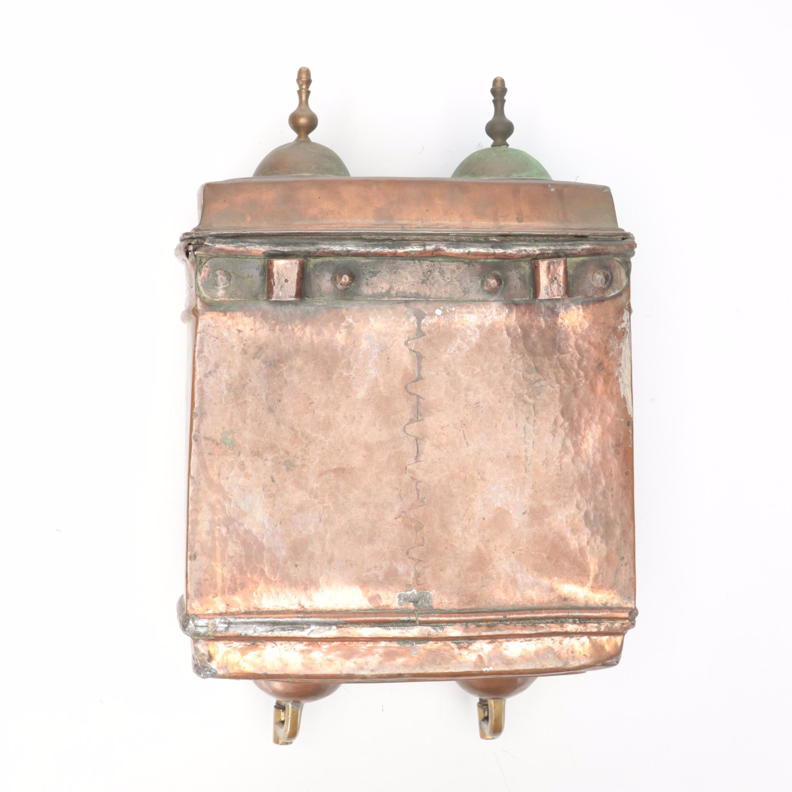 Stamped Copper Lavabo with Brass Spigots, 20th Century