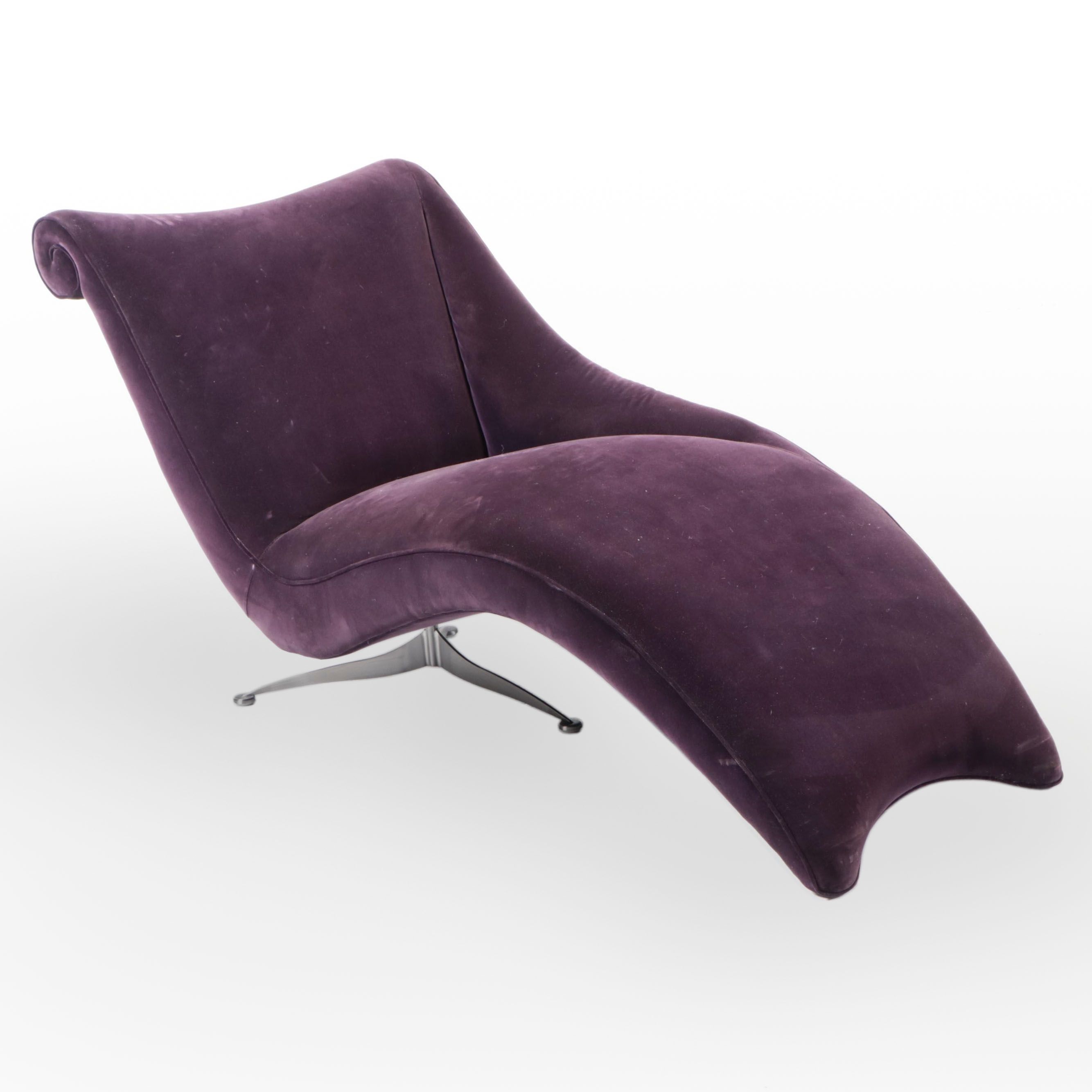 Modernist Style Brushed Steel and Custom-Upholstered Contoured Chaise Lounge