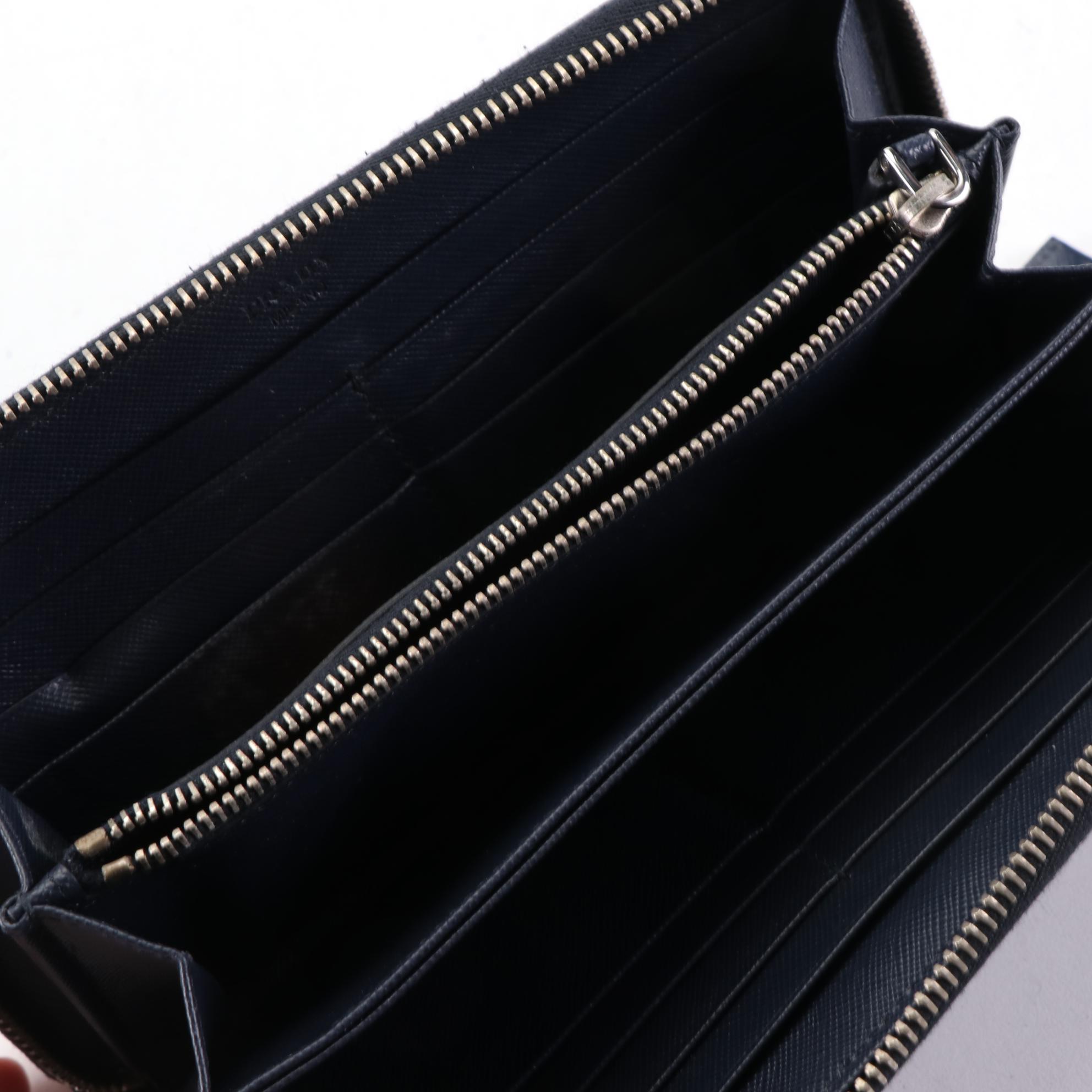 Prada Baltico Saffiano Leather Stripe Zip Around Wallet