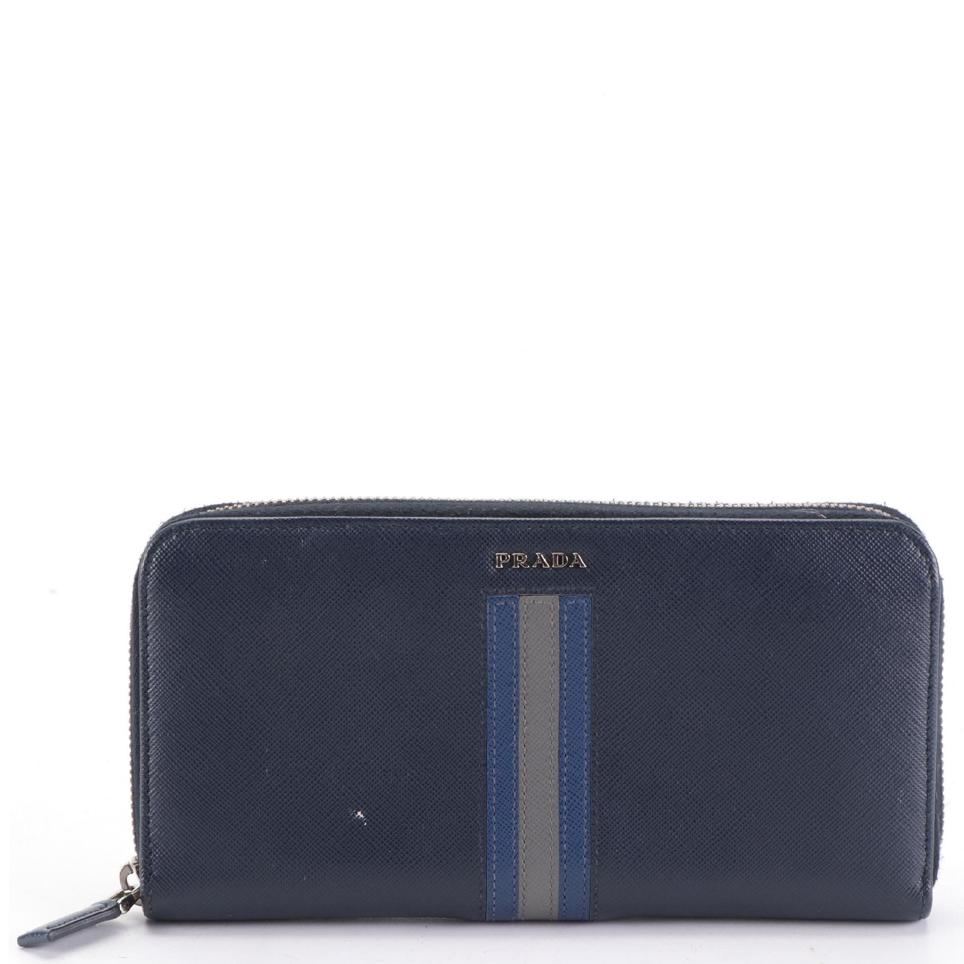 Prada Baltico Saffiano Leather Stripe Zip Around Wallet