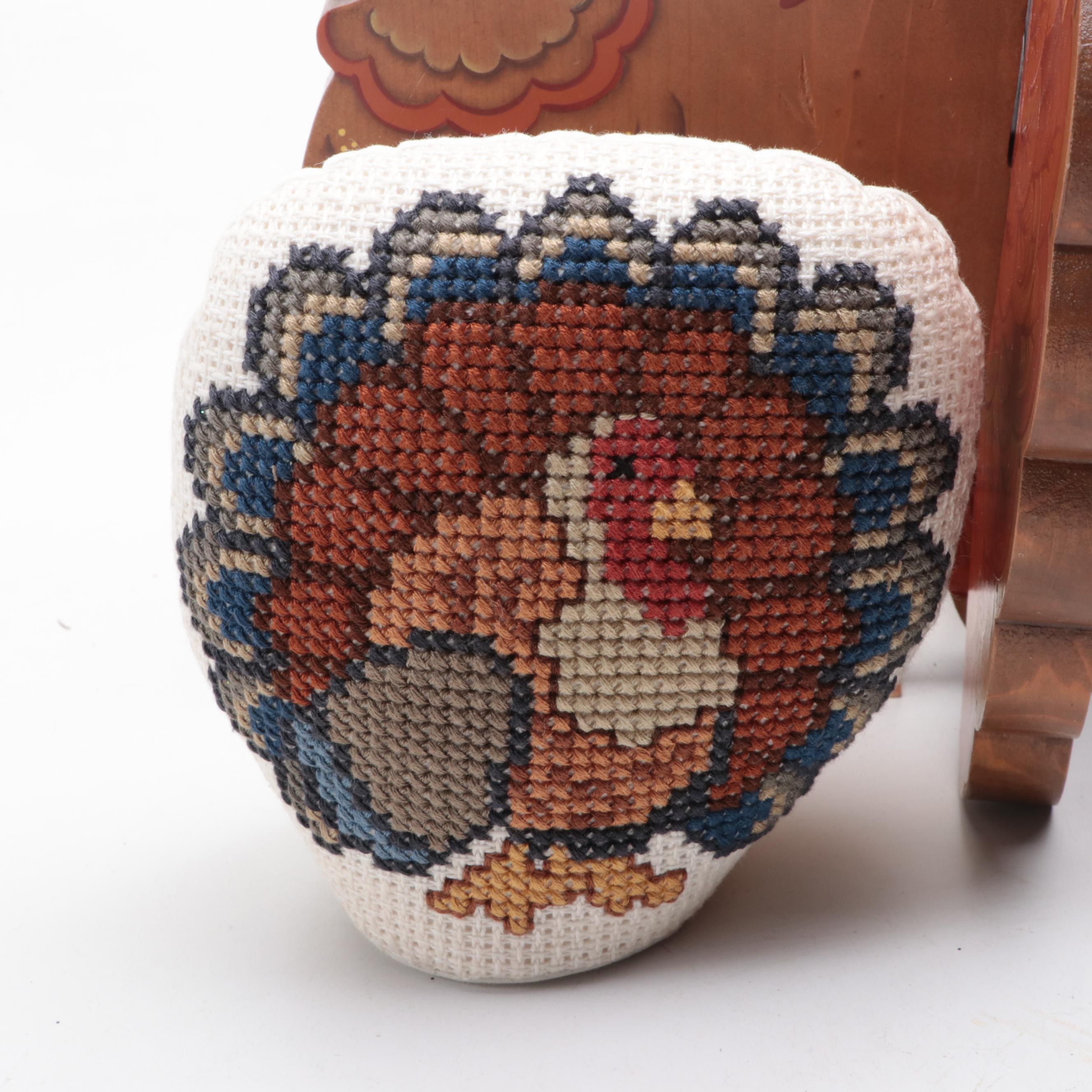 Wooden Turkeys, Ceramic Serving Dish with Other Thanksgiving Table Décor