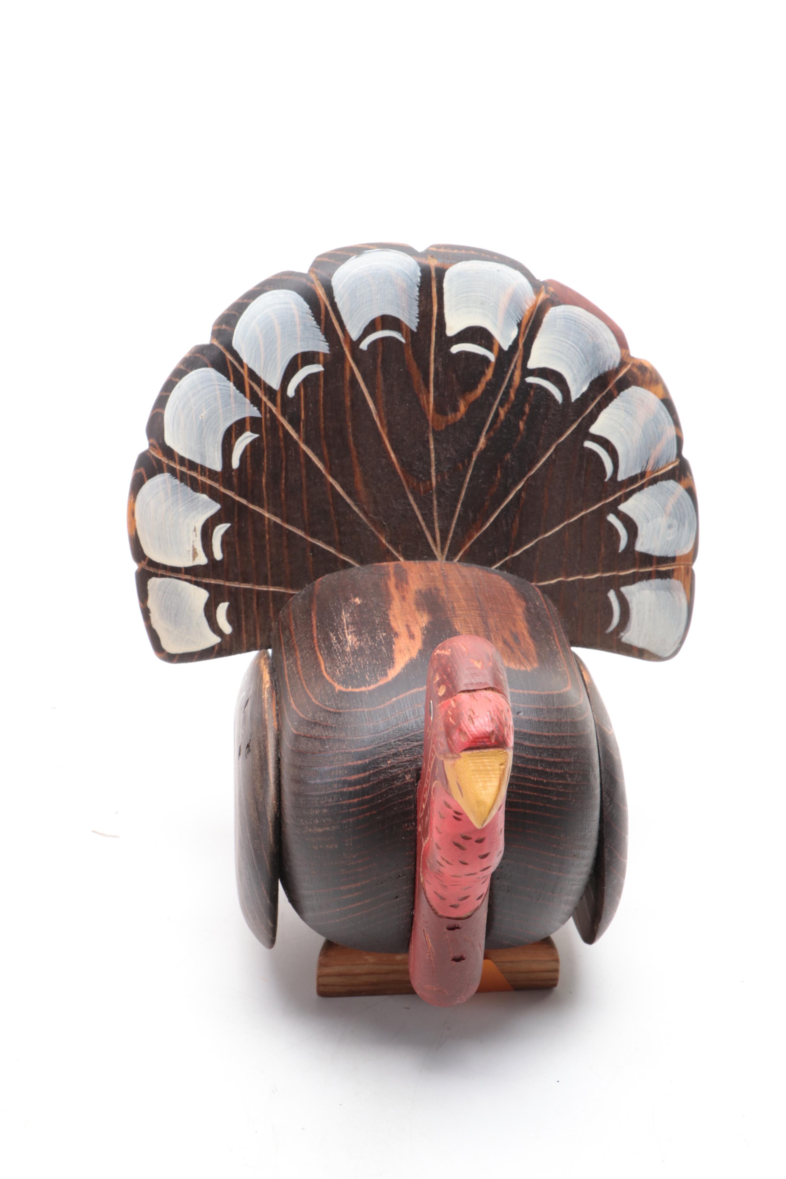Wooden Turkeys, Ceramic Serving Dish with Other Thanksgiving Table Décor