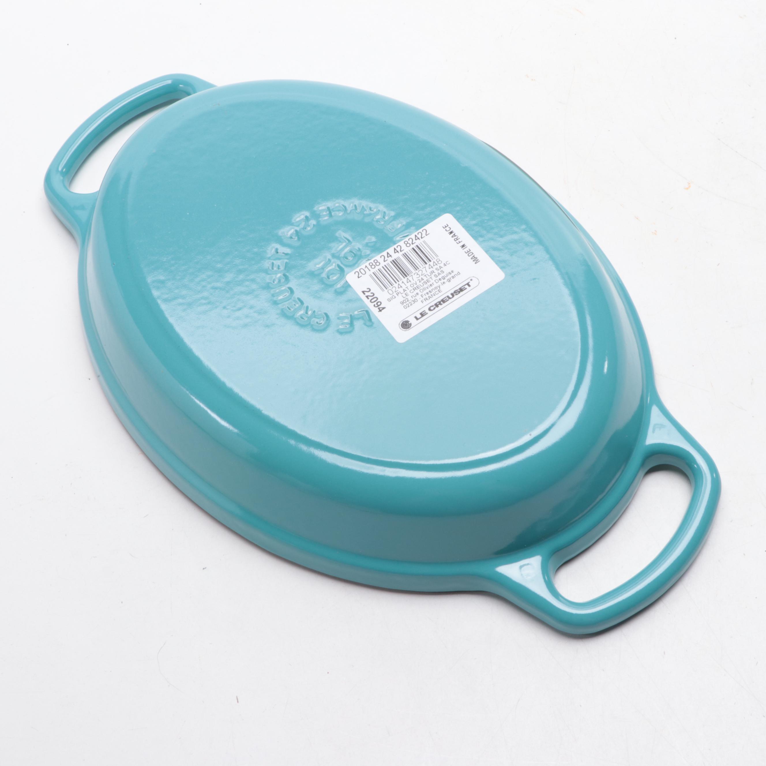Le Creuset Turquoise Enameled Cast Iron Round Casserole and Signature Oval Baker