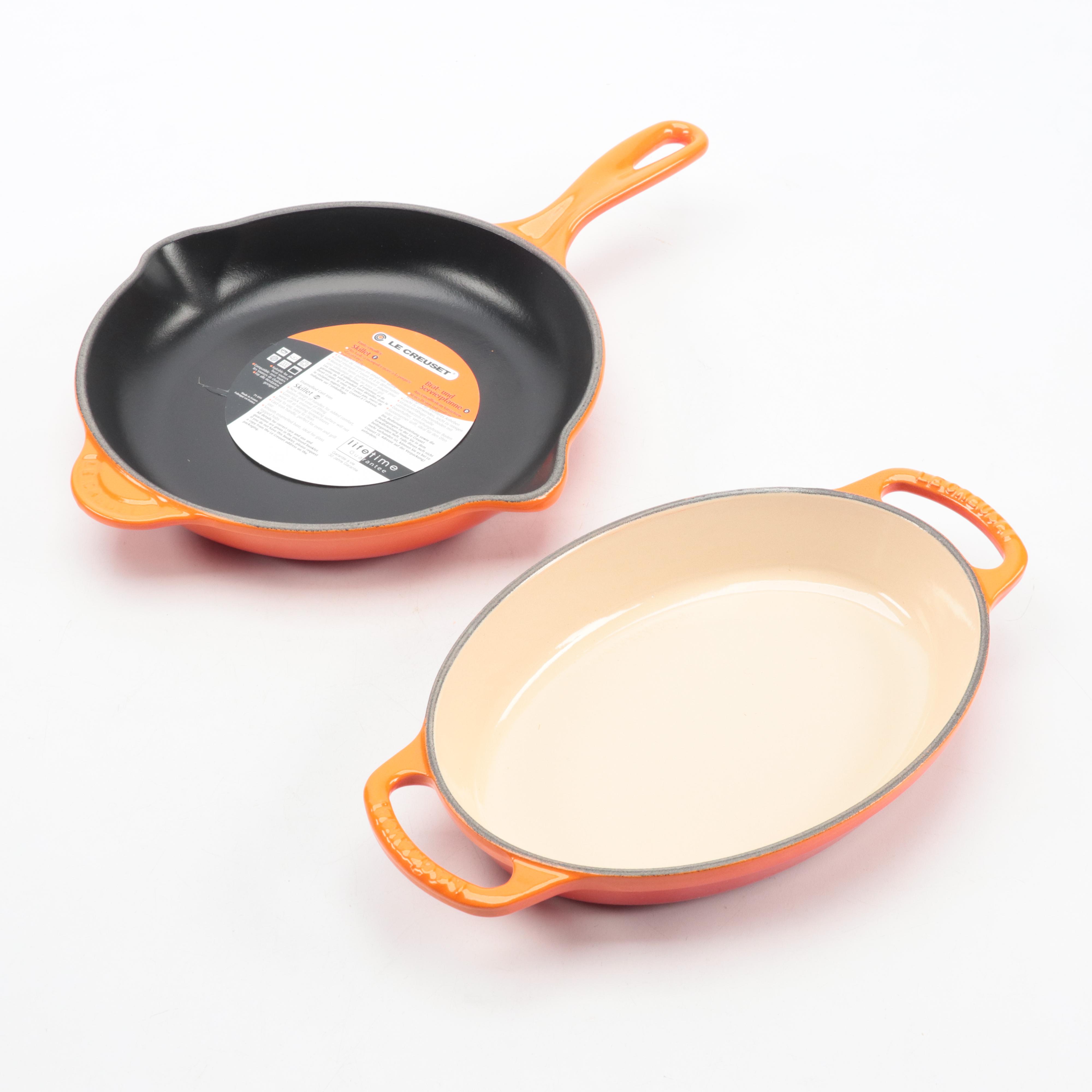 Le Creuset Flame Enameled Cast Iron Signature Oval Baker and 9" Round Skillet