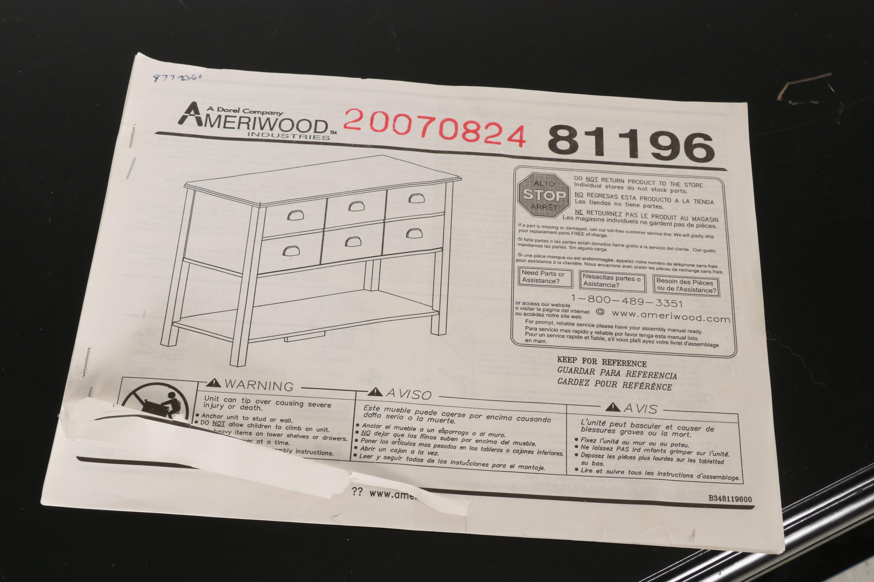 Ameriwood Industries Ebonized Wood Three-Door Console Cabinet