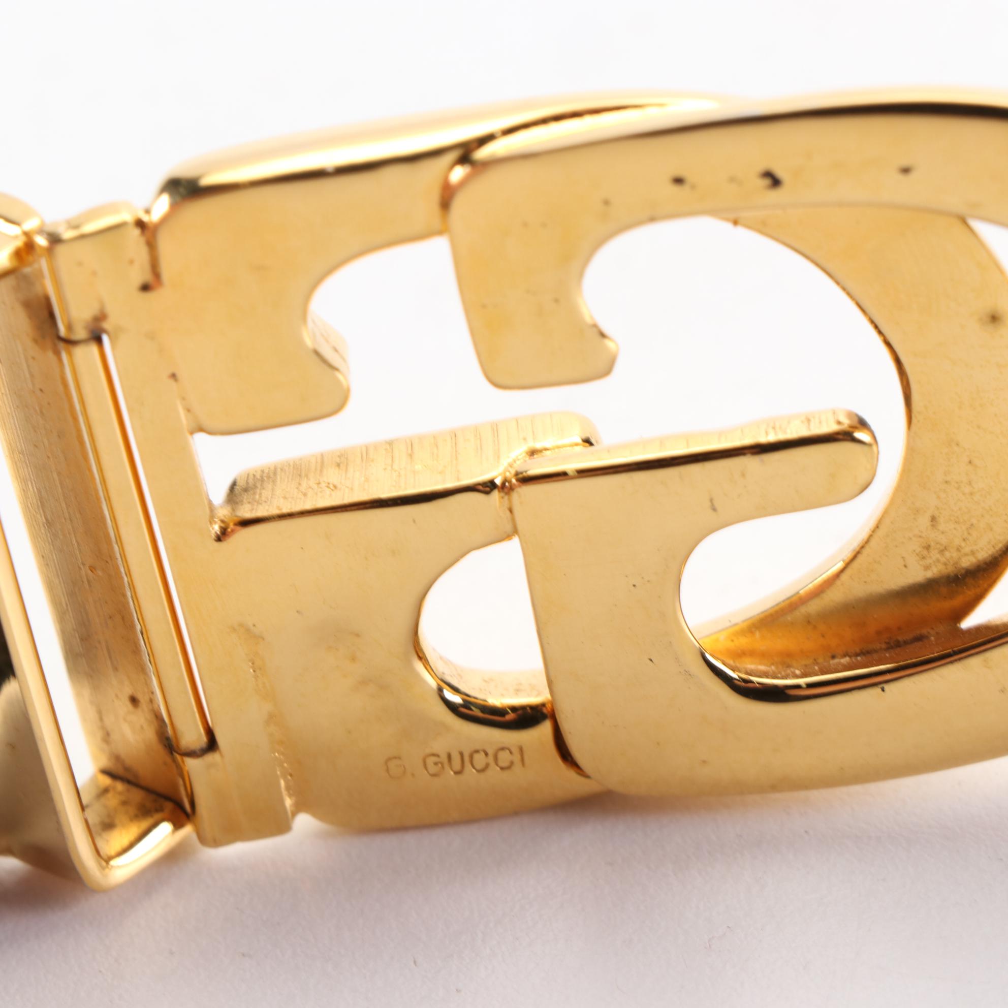 Gucci Double G Buckle Belt in Leather with Original Box, 1970s