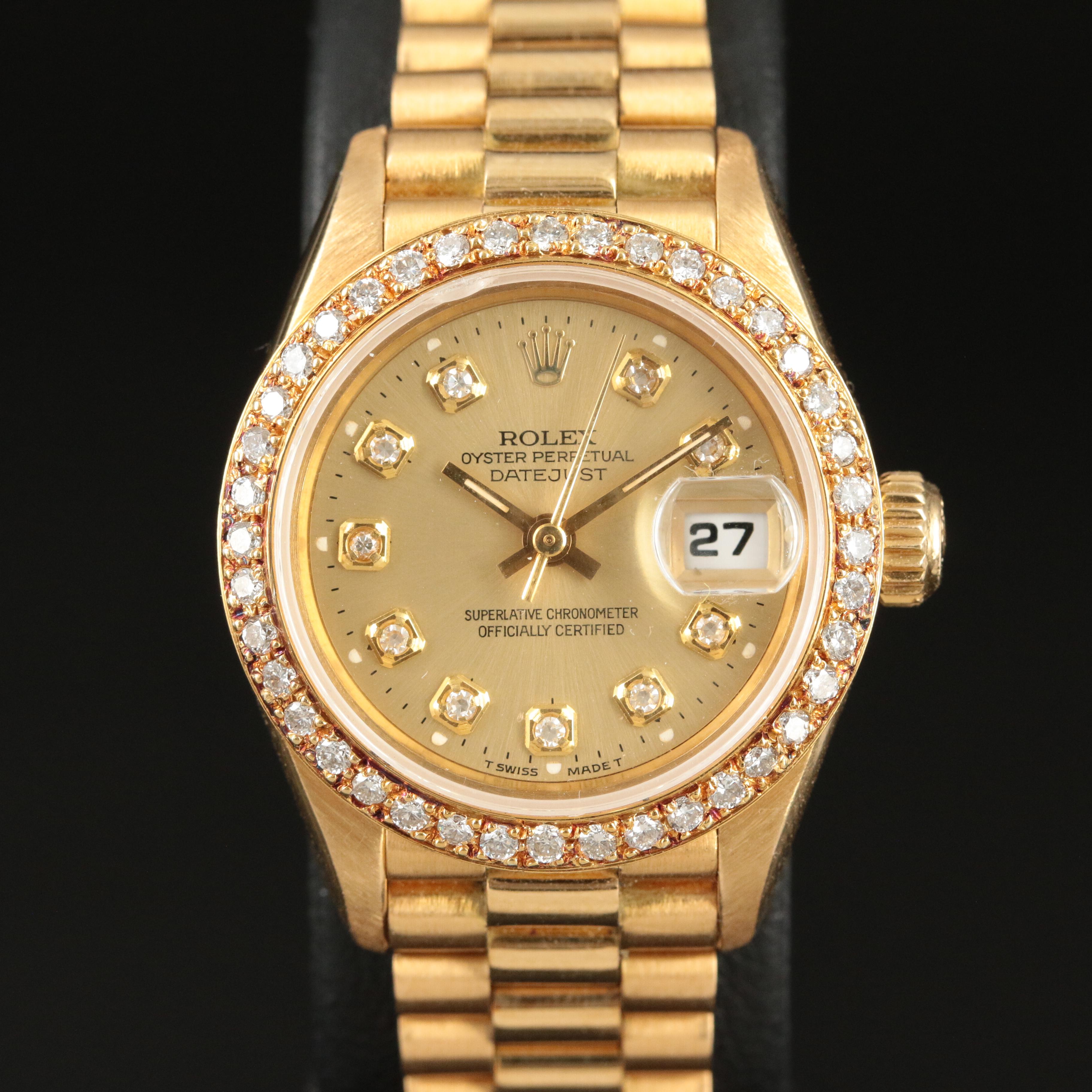 18K Rolex 1991 Custom Diamond Dial and Bezel Datejust President Watch