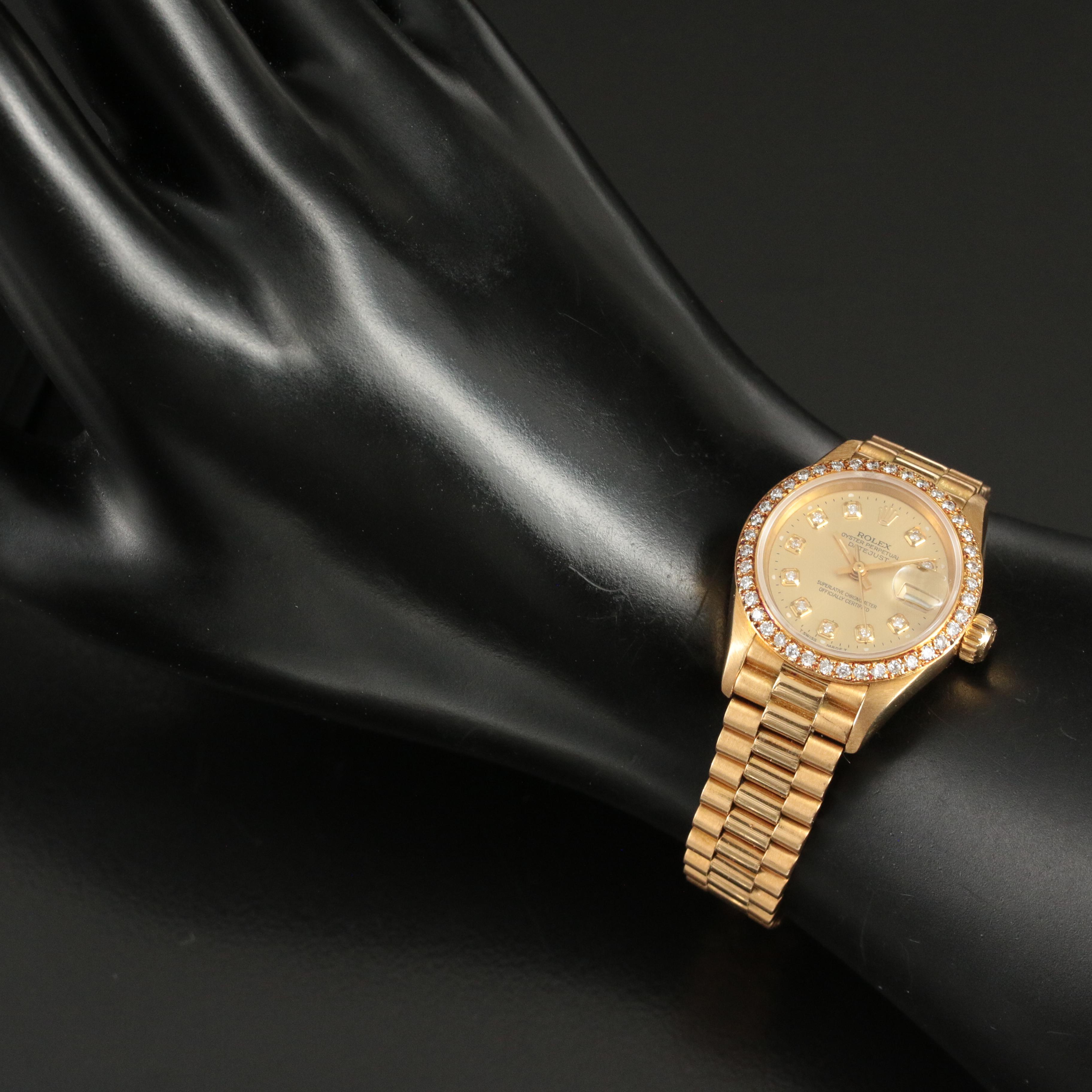 18K Rolex 1991 Custom Diamond Dial and Bezel Datejust President Watch