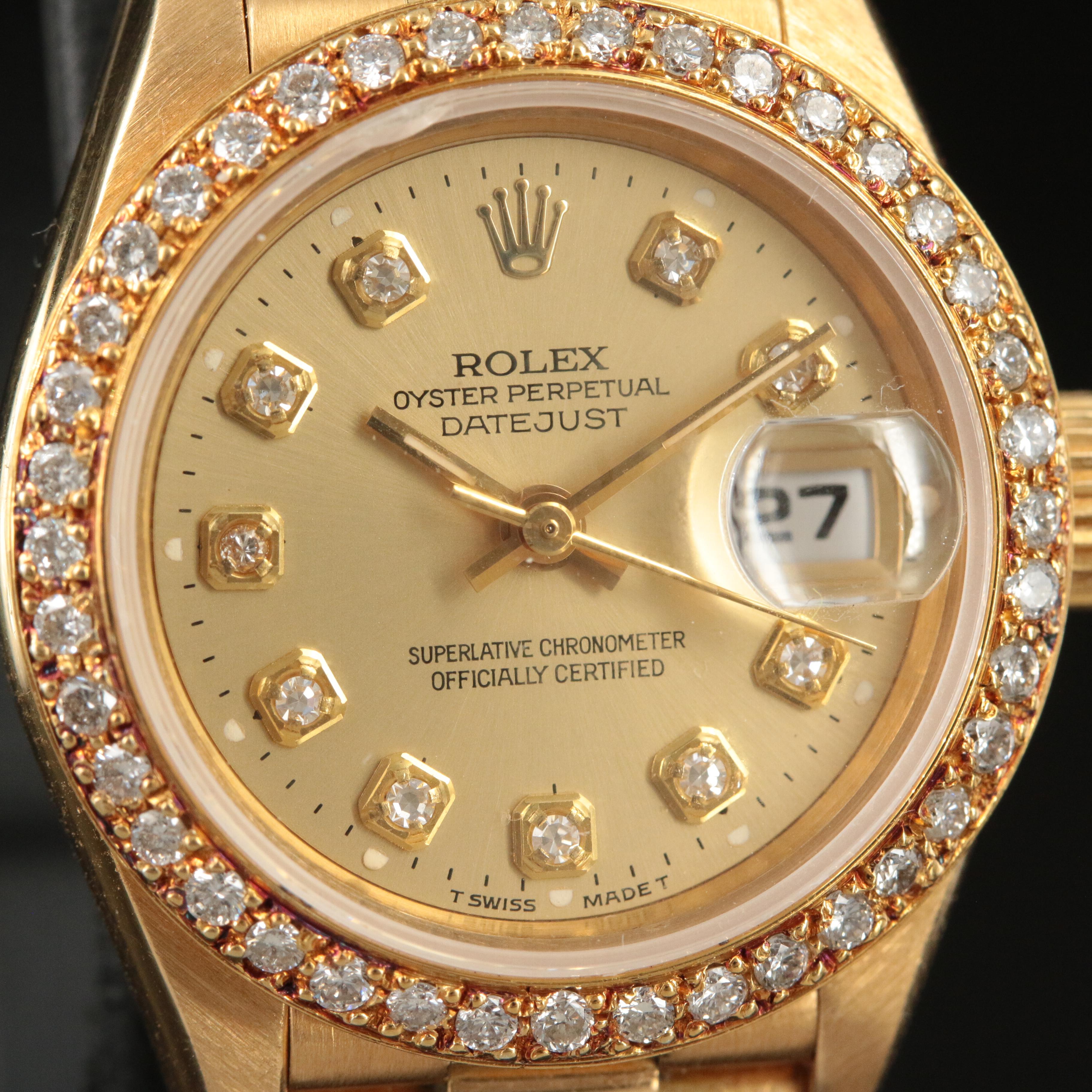 18K Rolex 1991 Custom Diamond Dial and Bezel Datejust President Watch