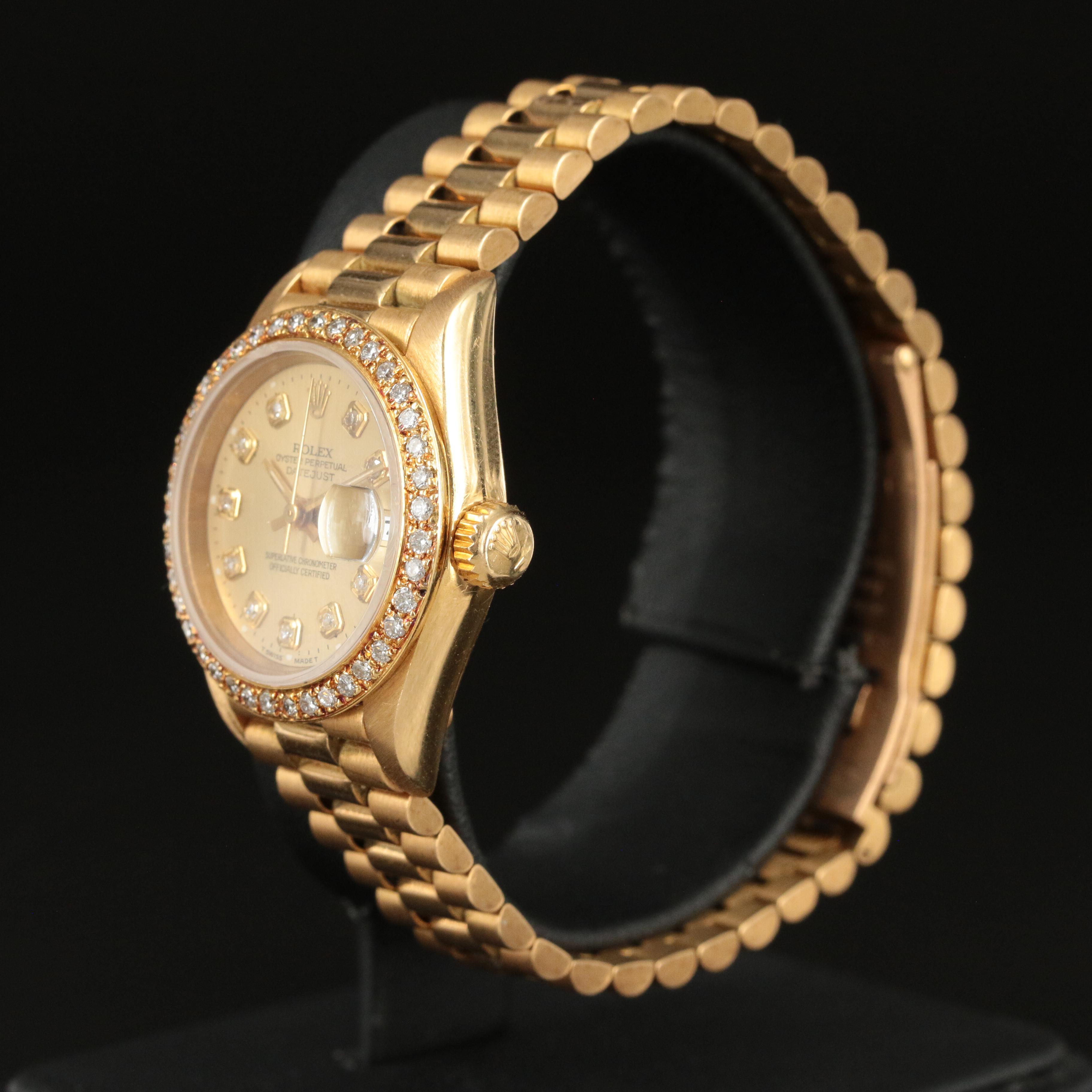 18K Rolex 1991 Custom Diamond Dial and Bezel Datejust President Watch