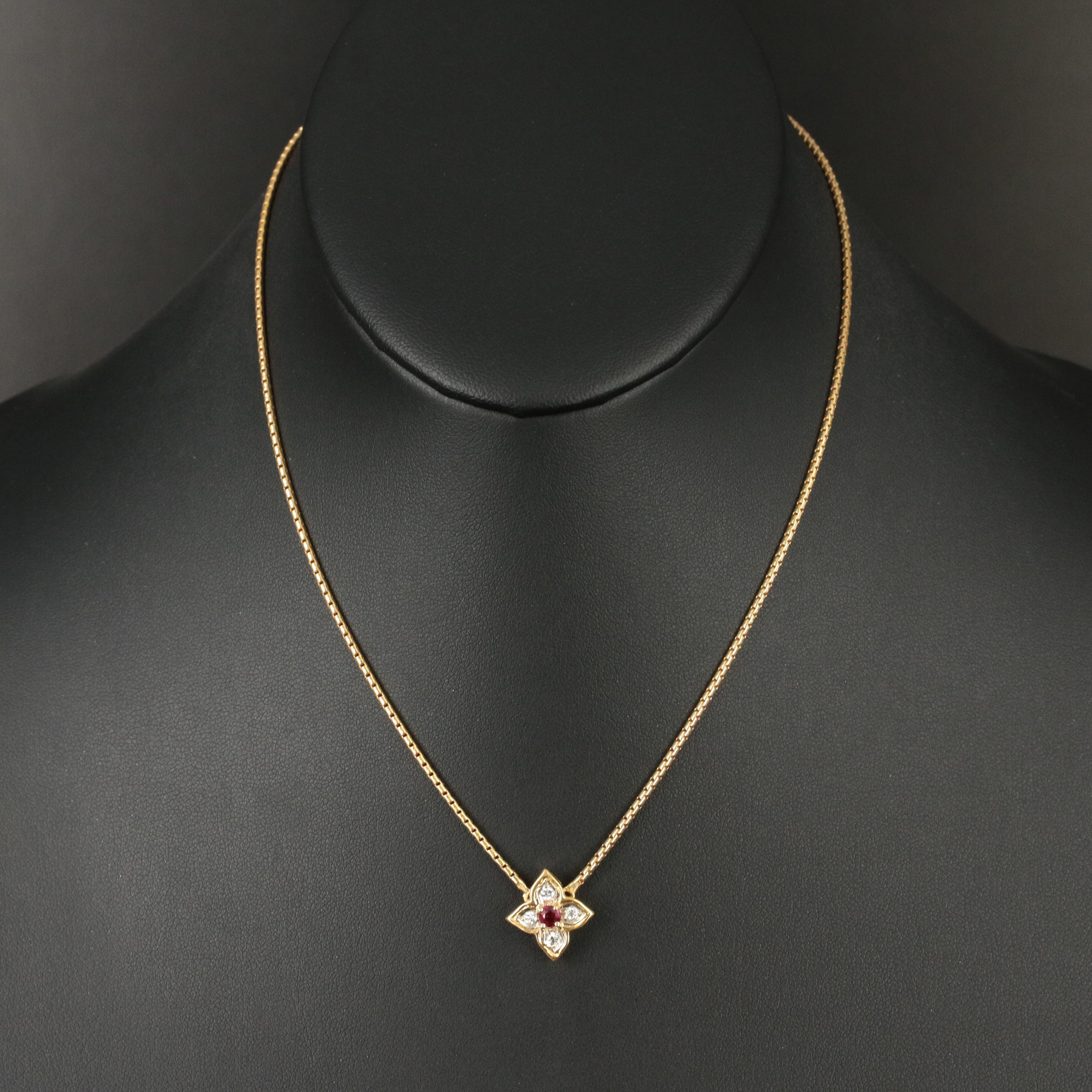 Vintage Gucci 18K Diamond and Ruby Quatrefoil Necklace