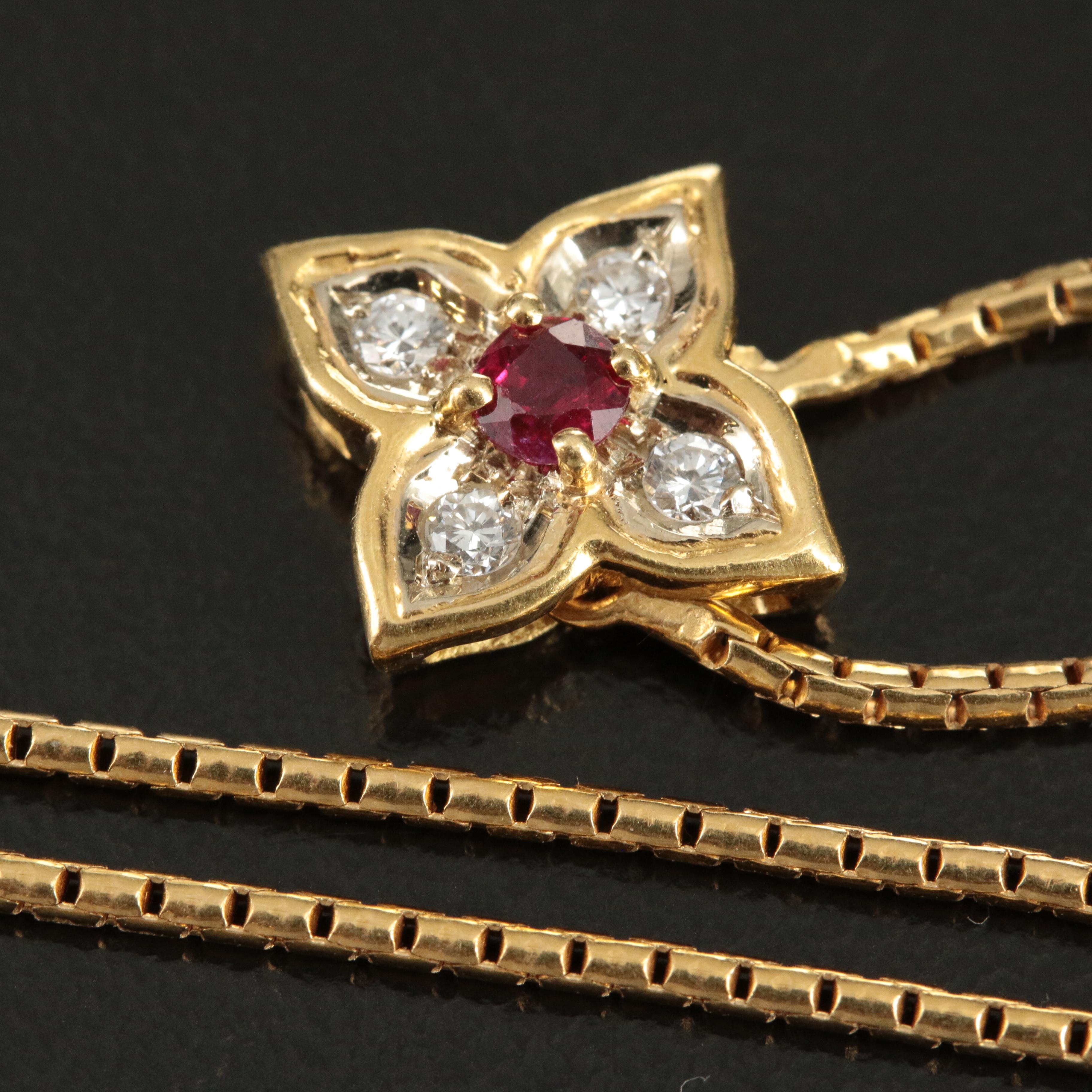Vintage Gucci 18K Diamond and Ruby Quatrefoil Necklace