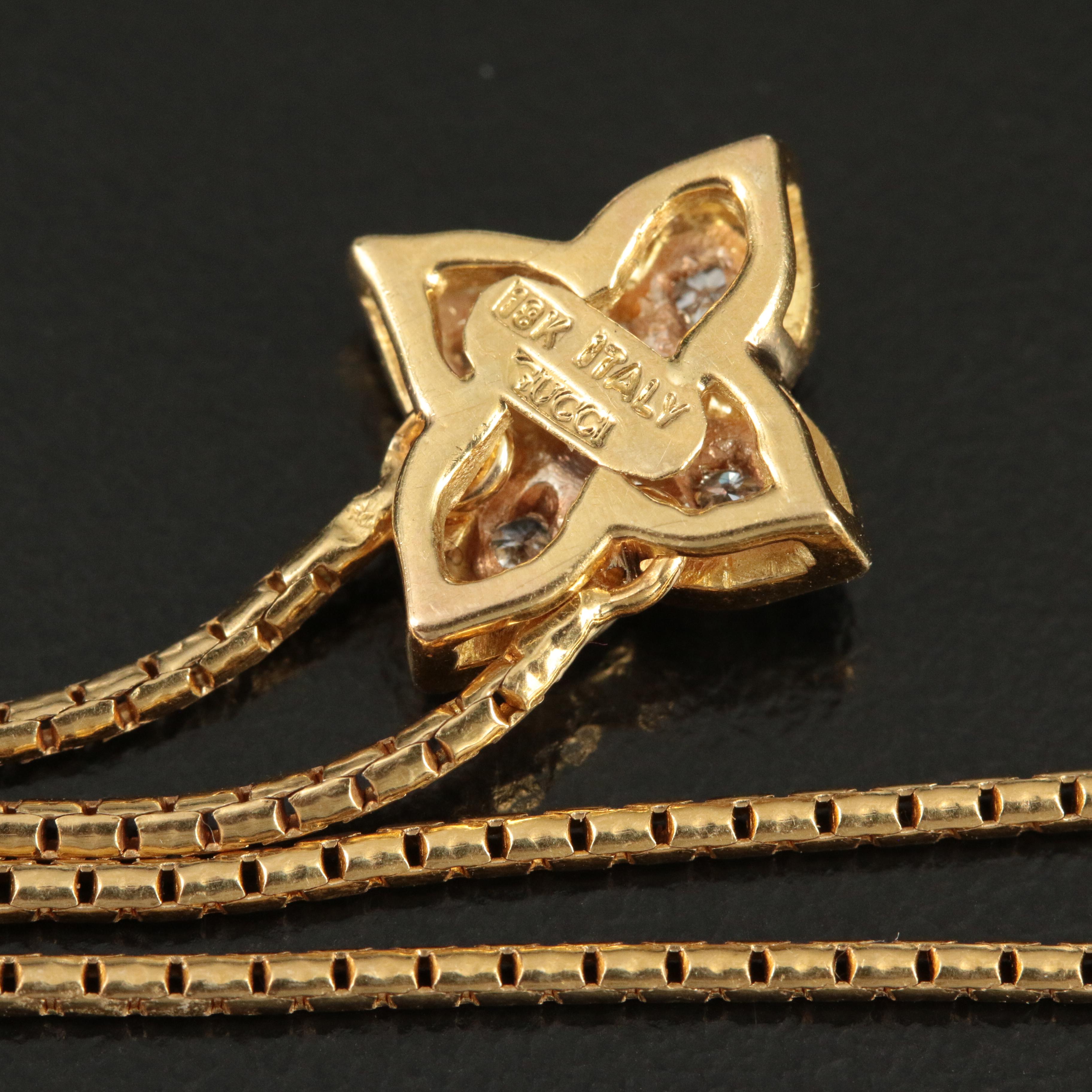 Vintage Gucci 18K Diamond and Ruby Quatrefoil Necklace