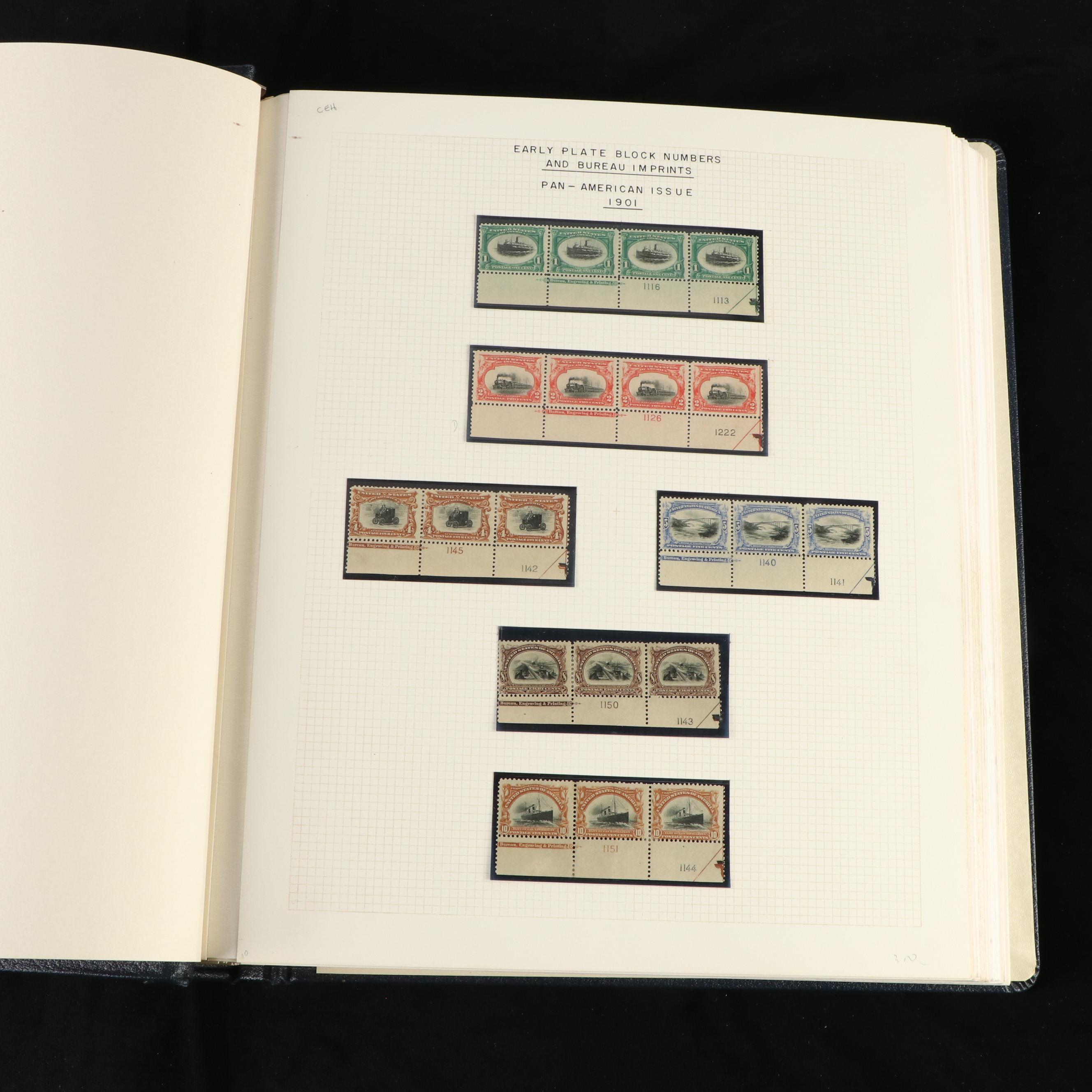 Large Album of U.S. Postage Stamp Plate Blocks, 1900s to 1970s