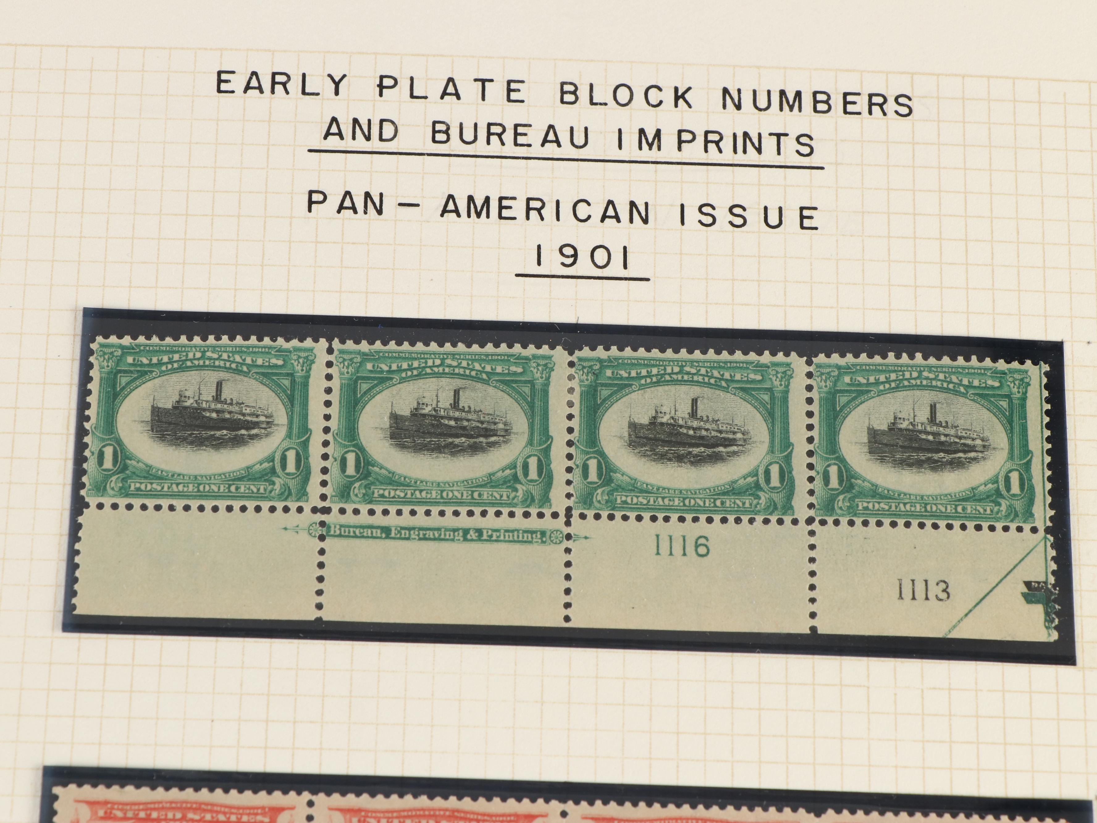 Large Album of U.S. Postage Stamp Plate Blocks, 1900s to 1970s