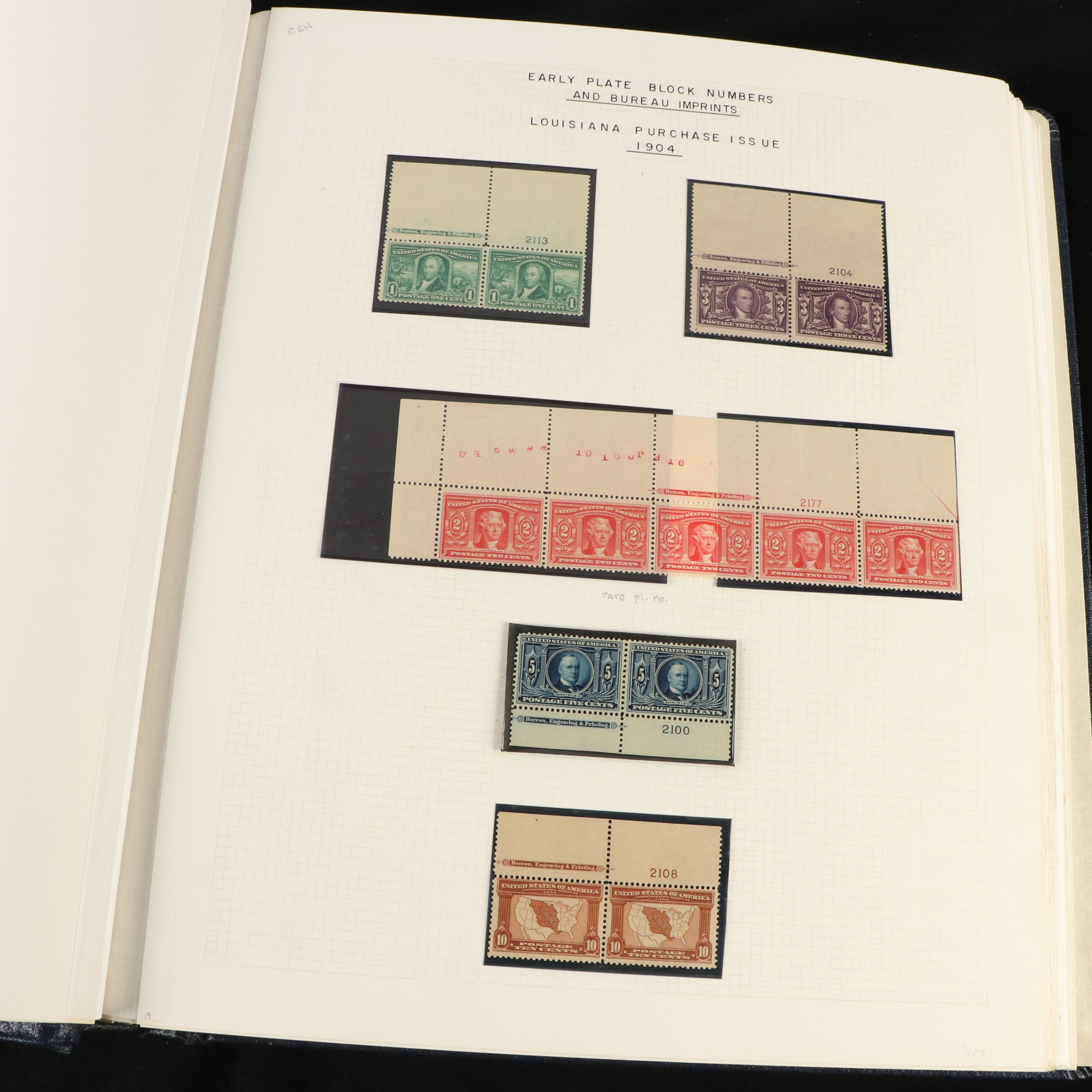 Large Album of U.S. Postage Stamp Plate Blocks, 1900s to 1970s