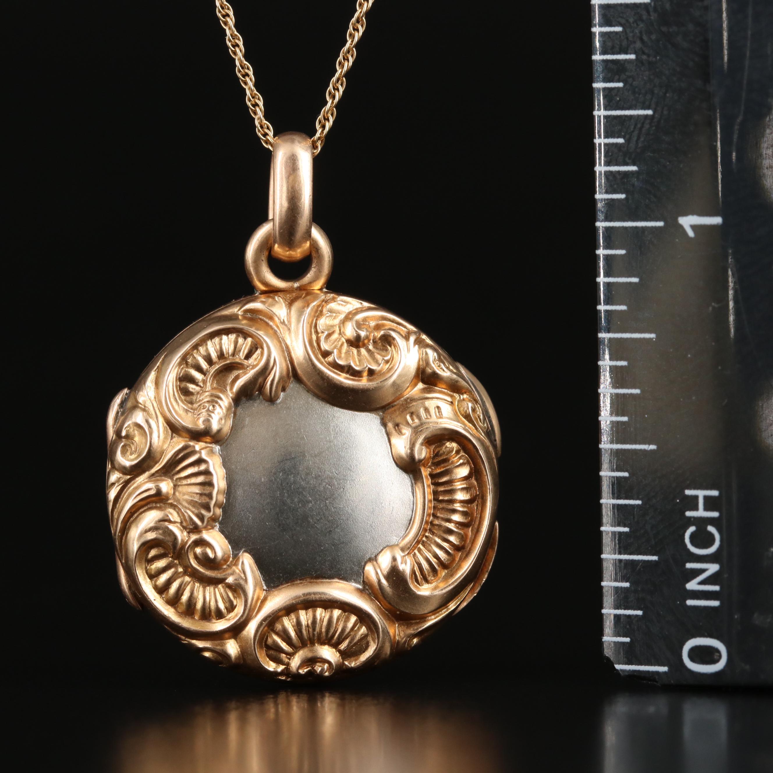 14K Circle Locket Necklace with Platinum Accent