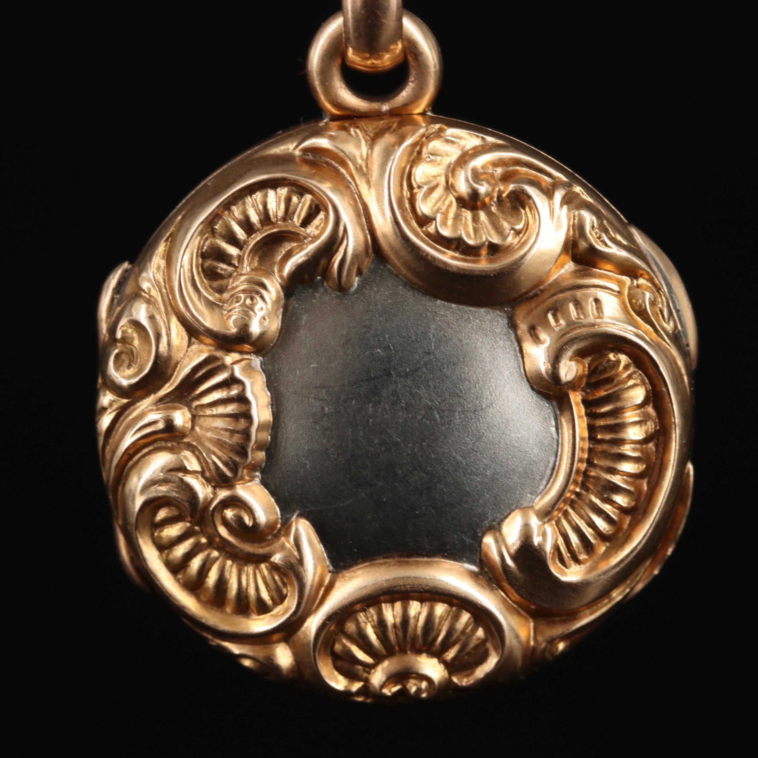 14K Circle Locket Necklace with Platinum Accent