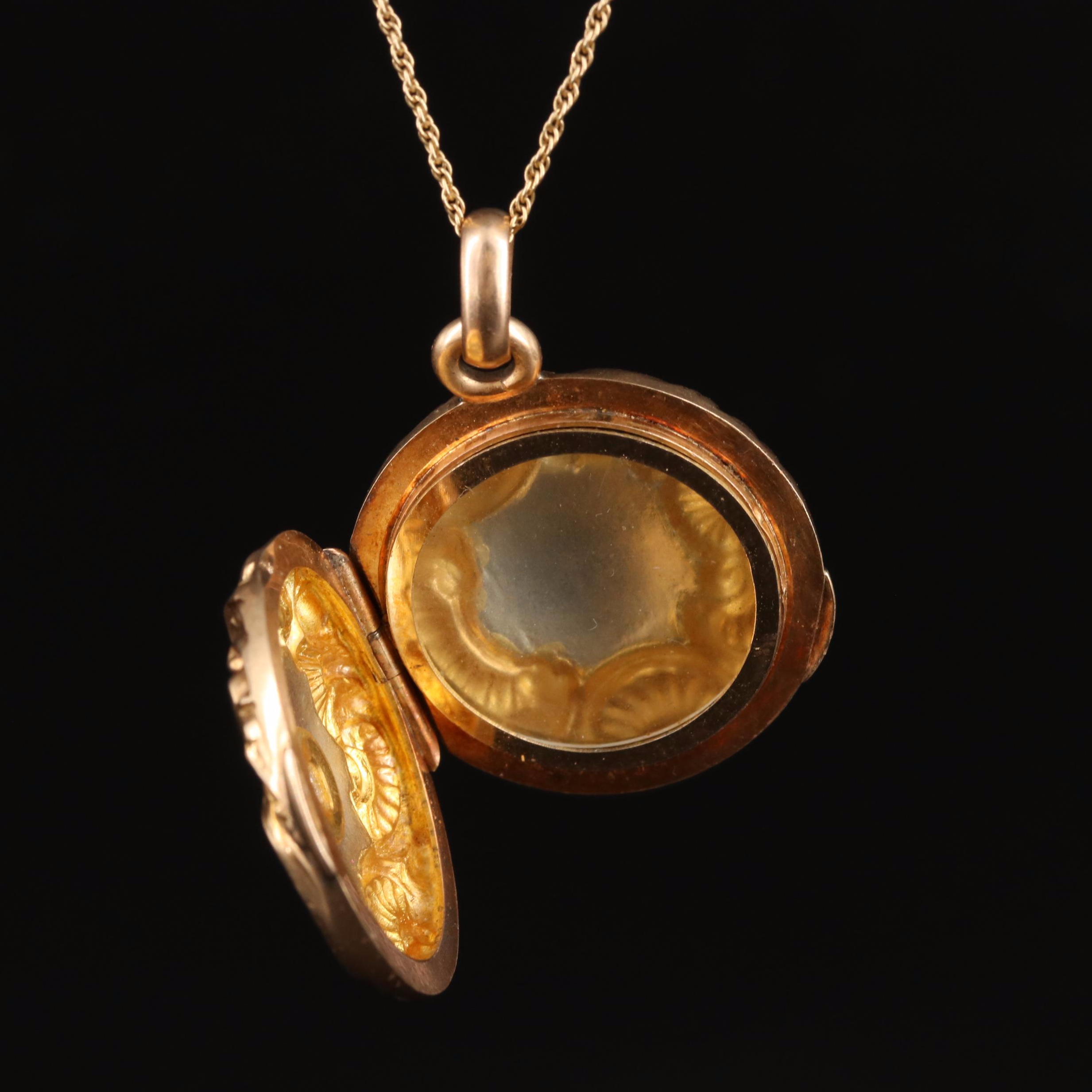 14K Circle Locket Necklace with Platinum Accent