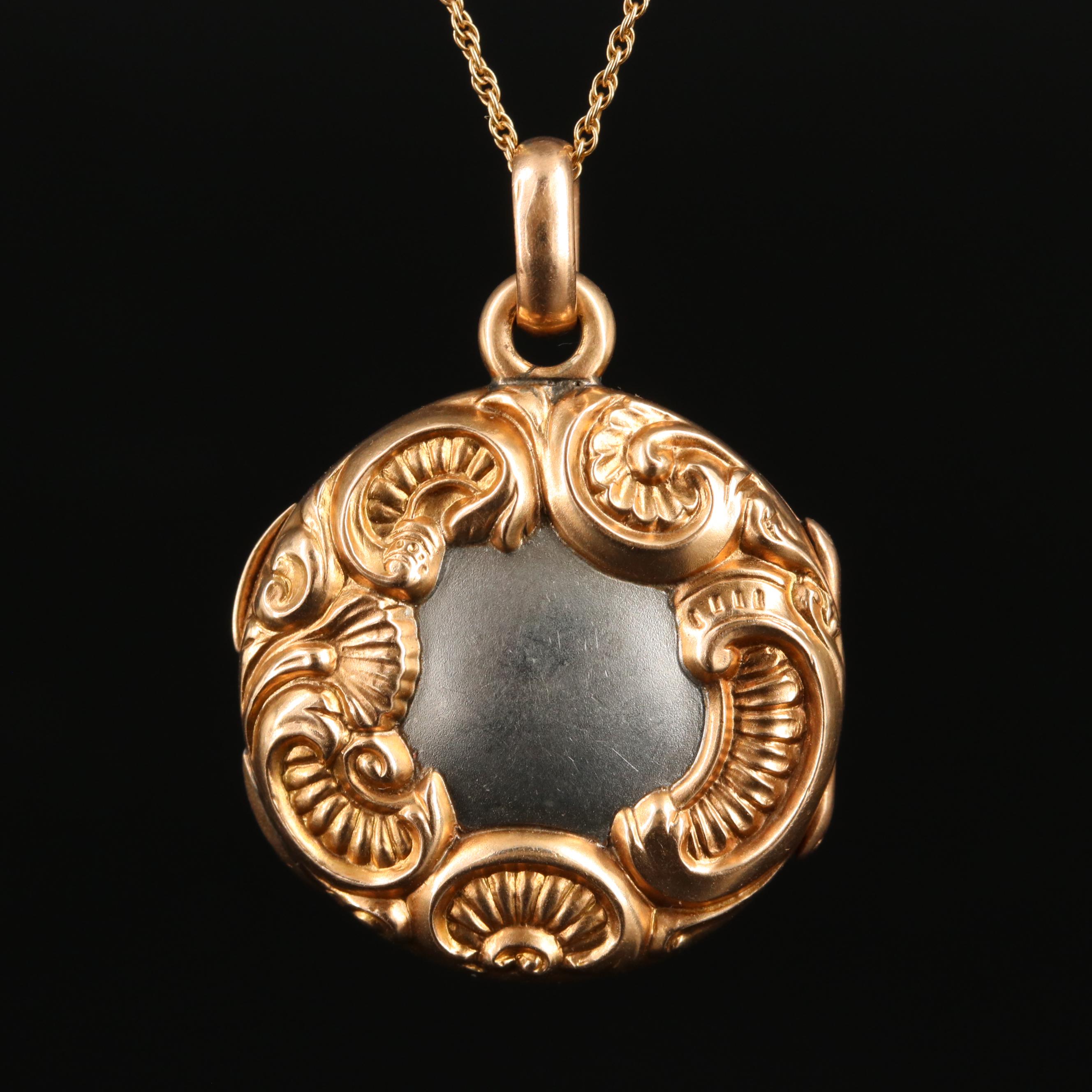 14K Circle Locket Necklace with Platinum Accent