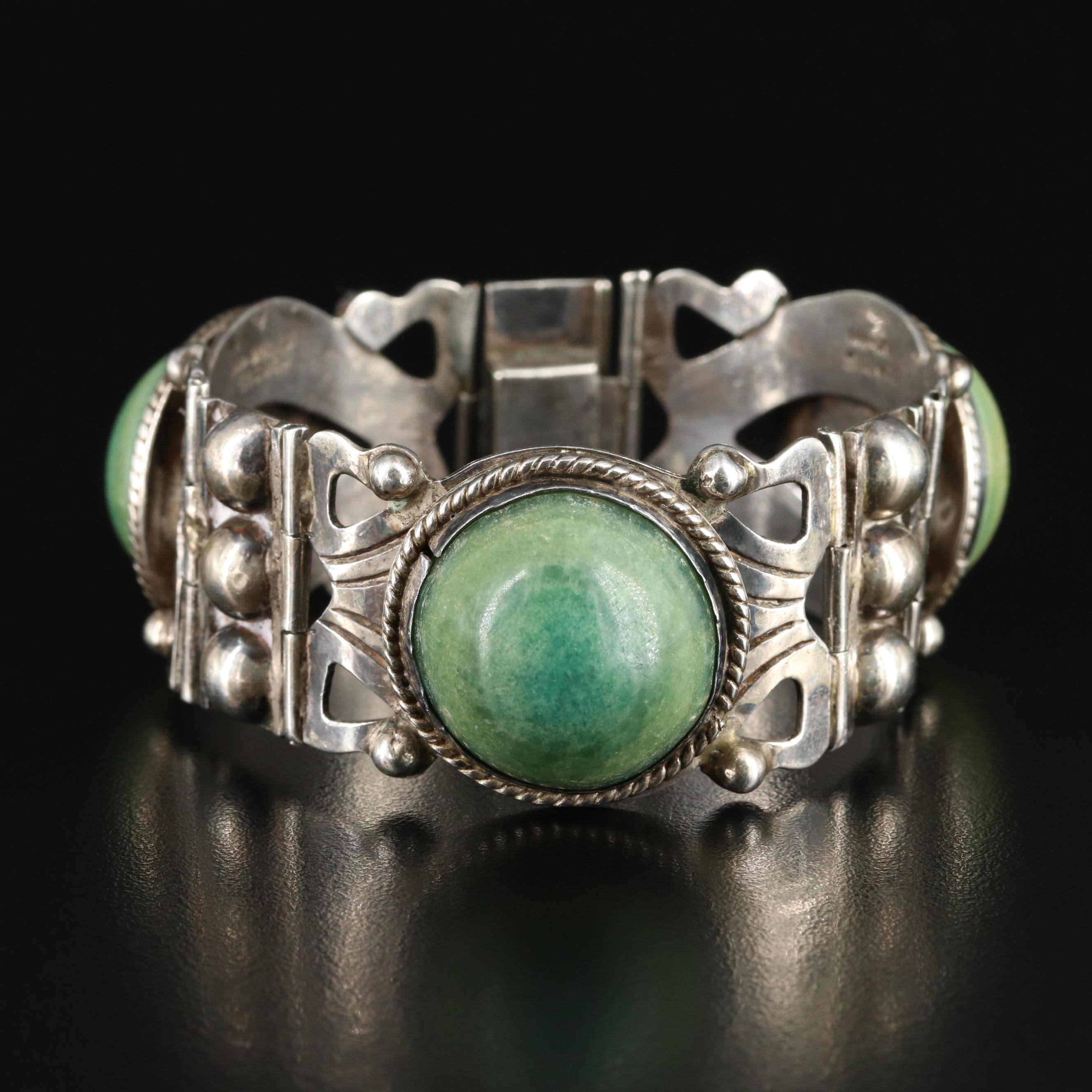 Modernist Mexican 900 Silver and Calcite Dome Bracelet