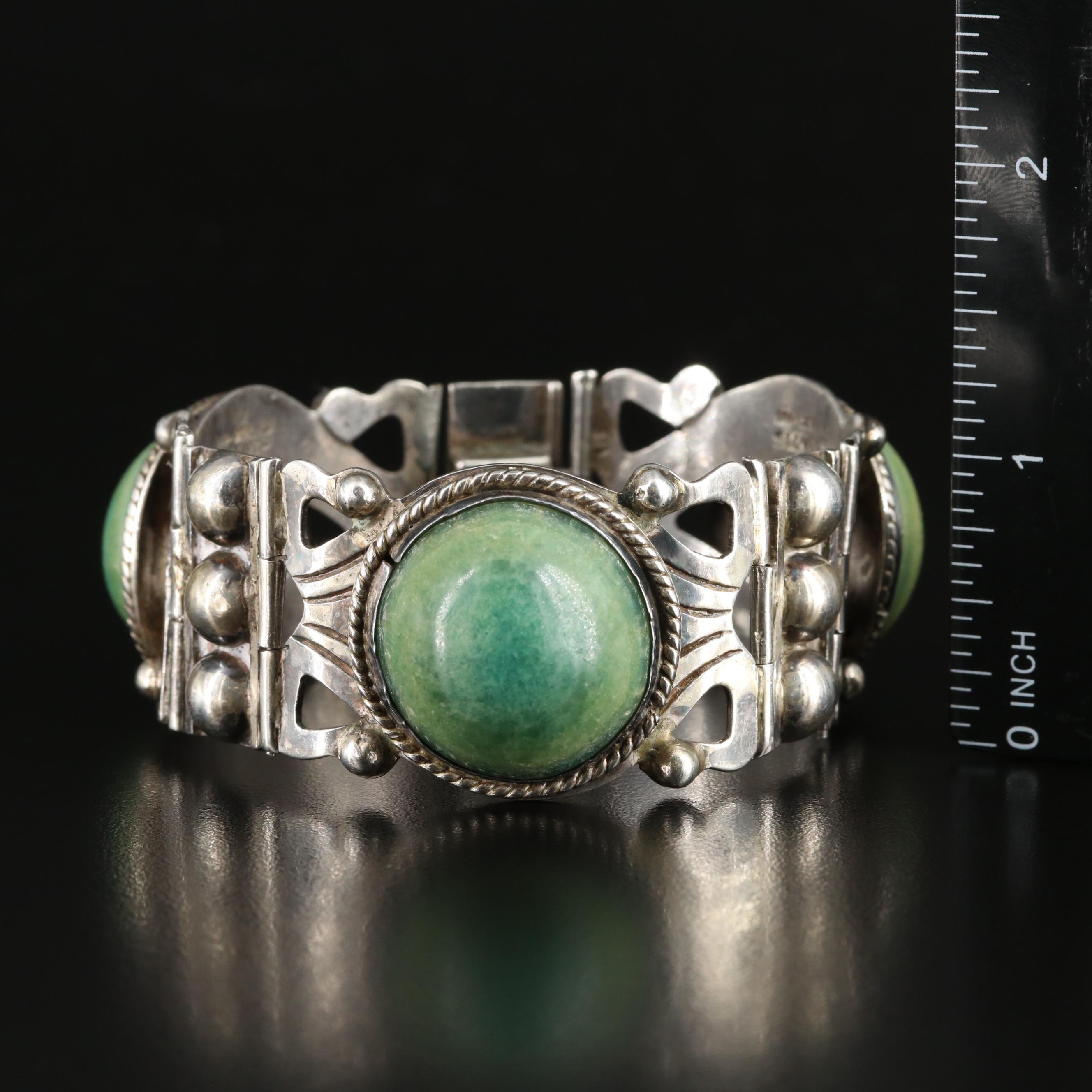 Modernist Mexican 900 Silver and Calcite Dome Bracelet