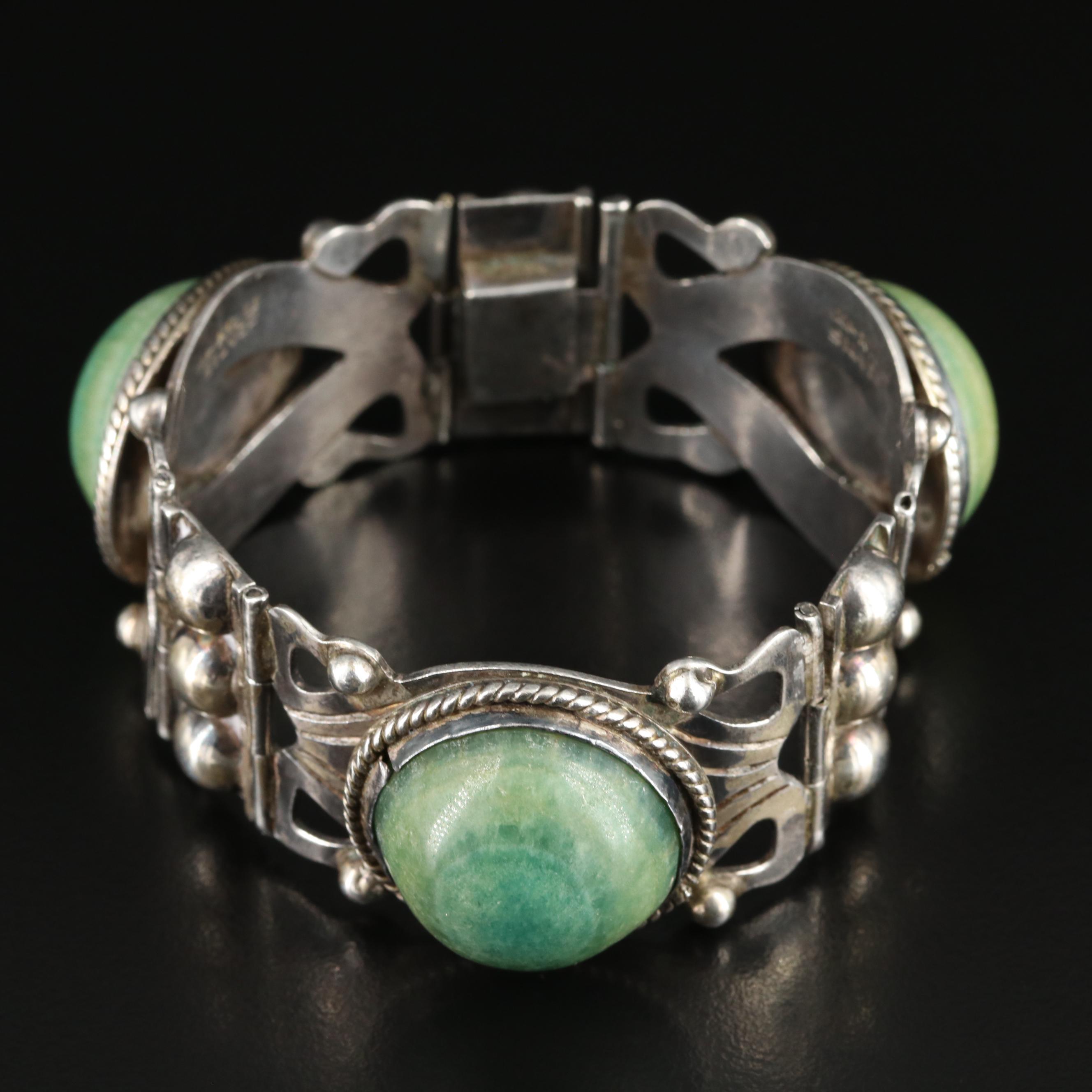 Modernist Mexican 900 Silver and Calcite Dome Bracelet