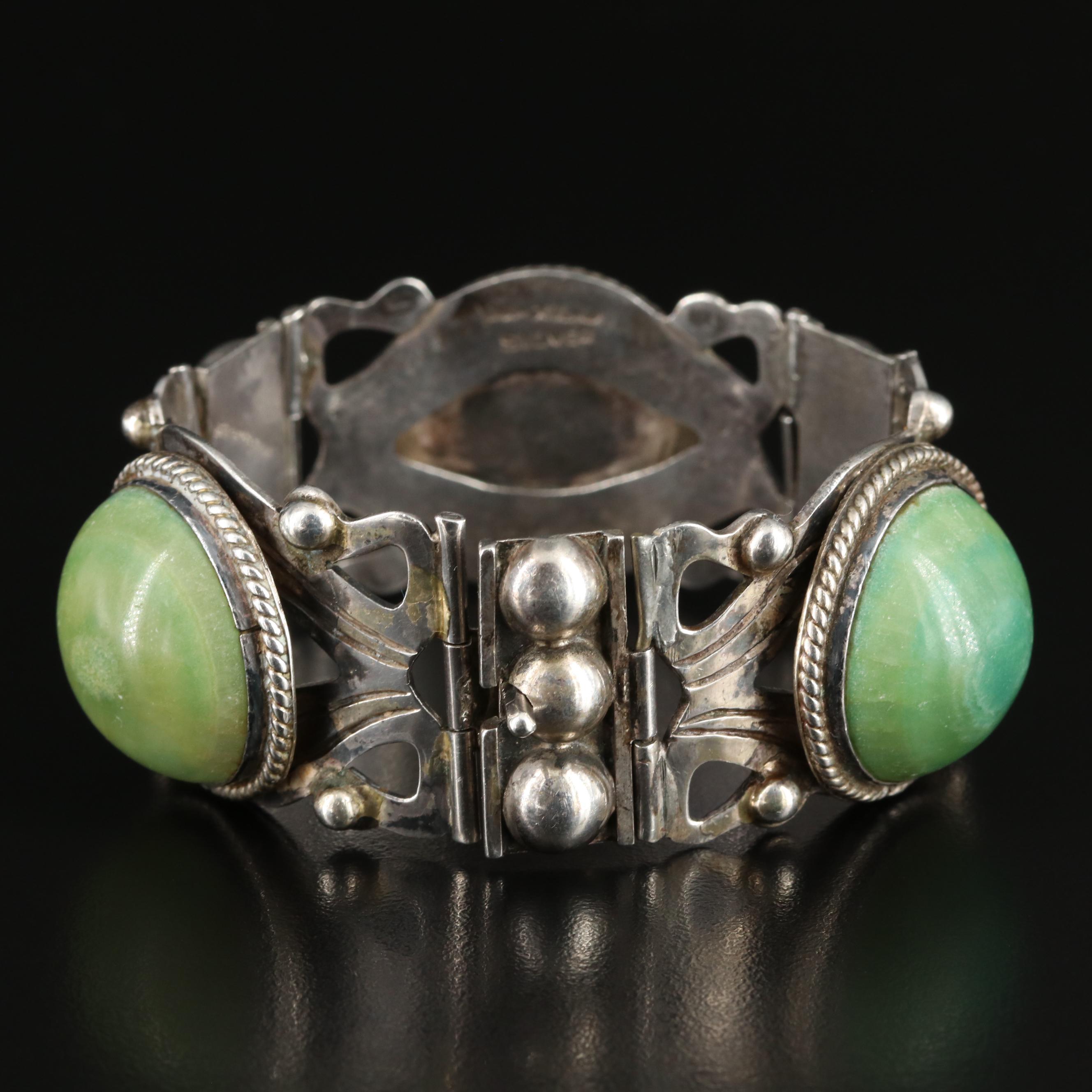 Modernist Mexican 900 Silver and Calcite Dome Bracelet