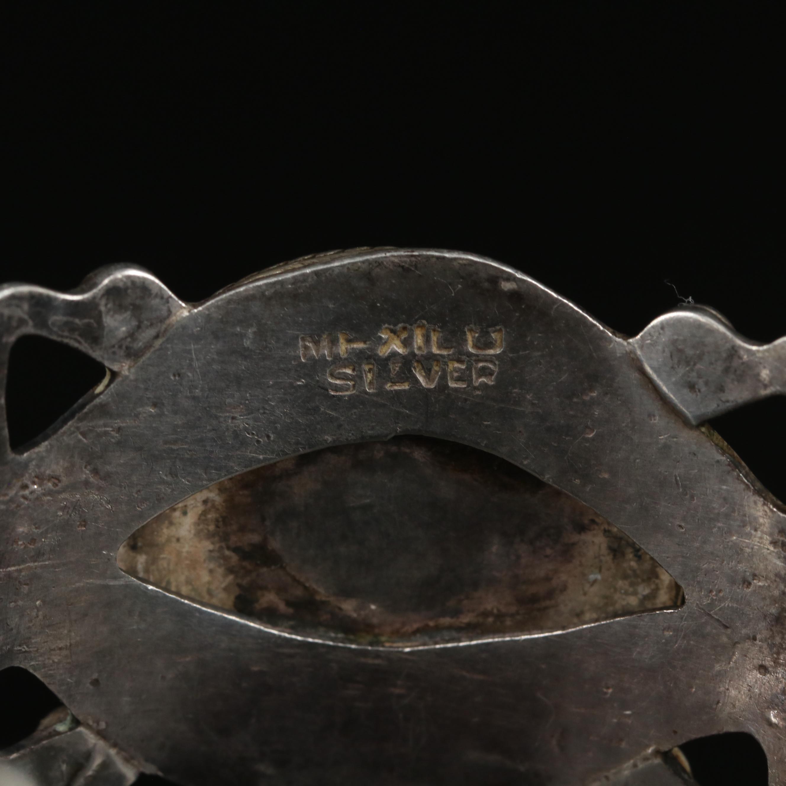 Modernist Mexican 900 Silver and Calcite Dome Bracelet