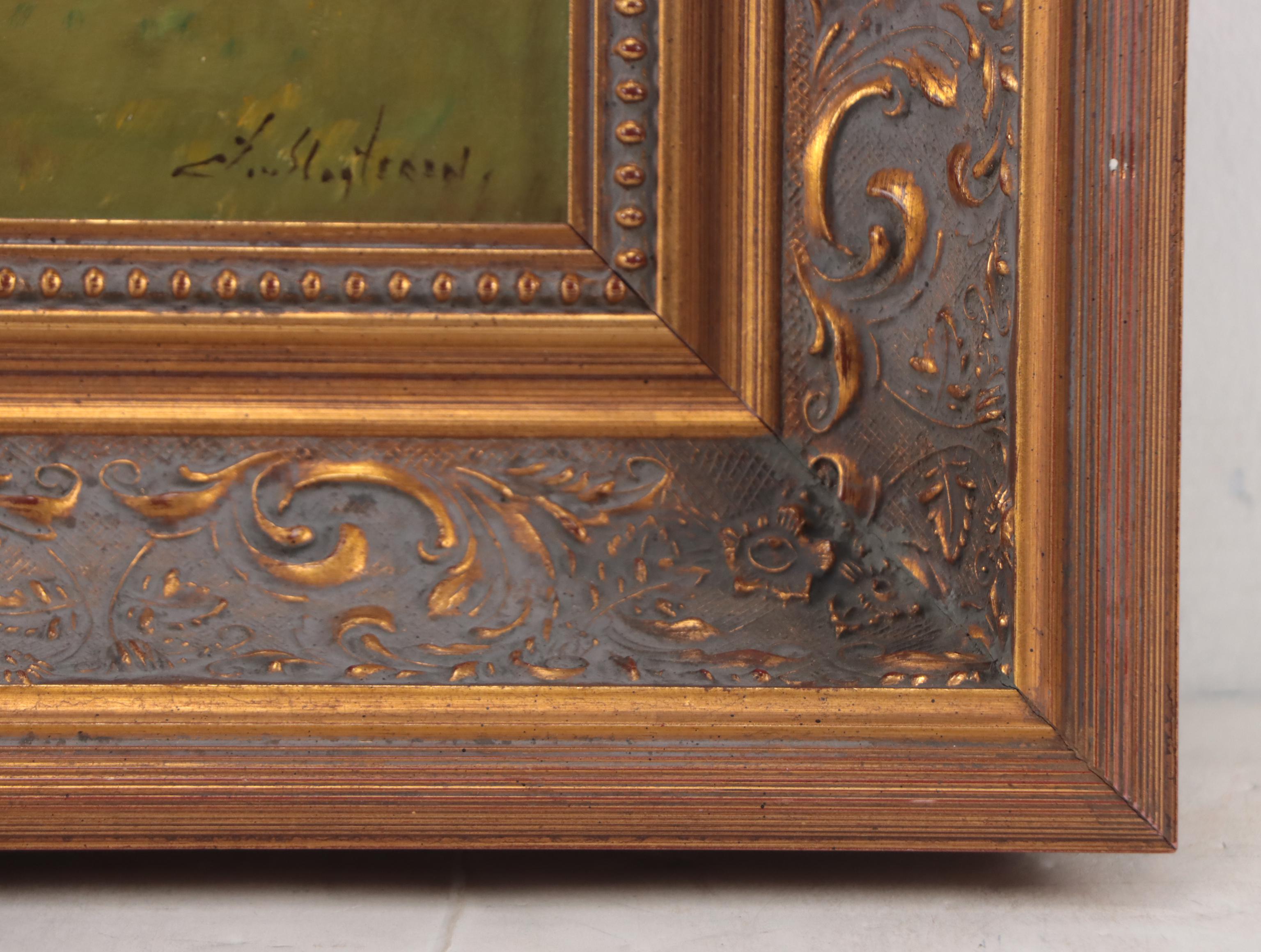 Oil Painting of Pastoral Lake Landscape With Cows, Early 20th Century