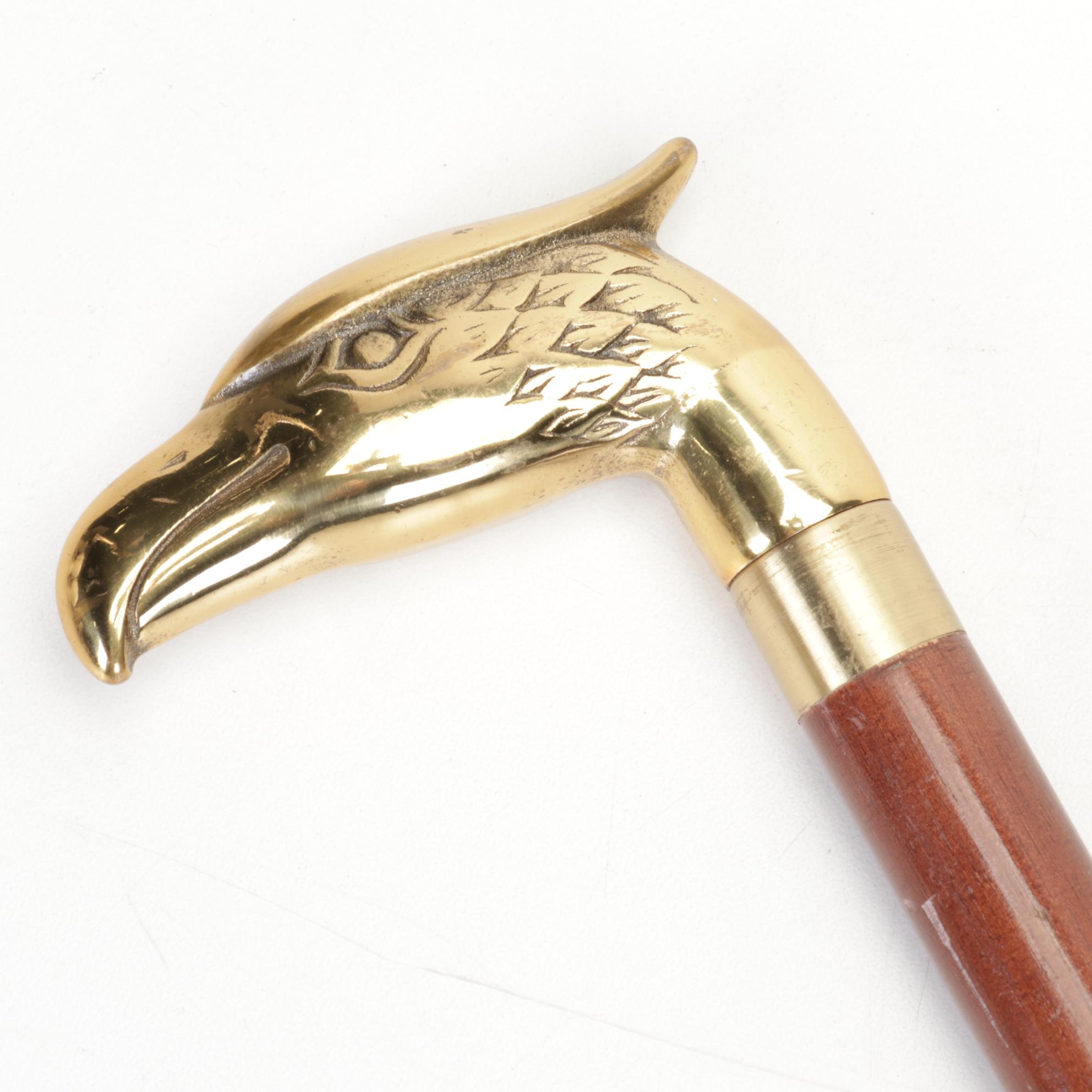 Brass Eagle Head Cane with Hidden Blade