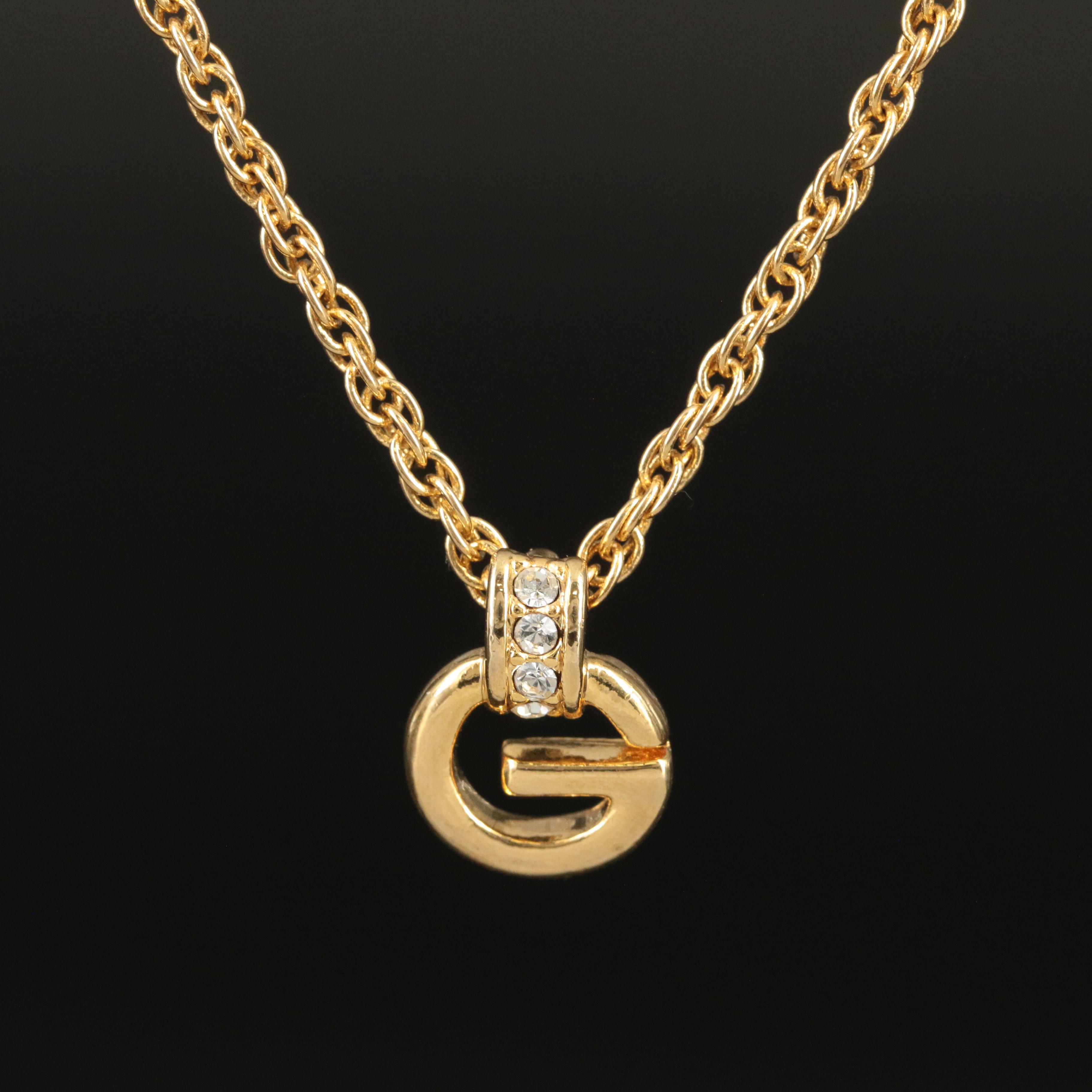Givenchy "G" Logo Rhinestone Pendant Necklace